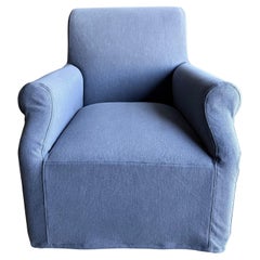 Belgian Stone Washed Linen Slip Covered Chair - French Blue