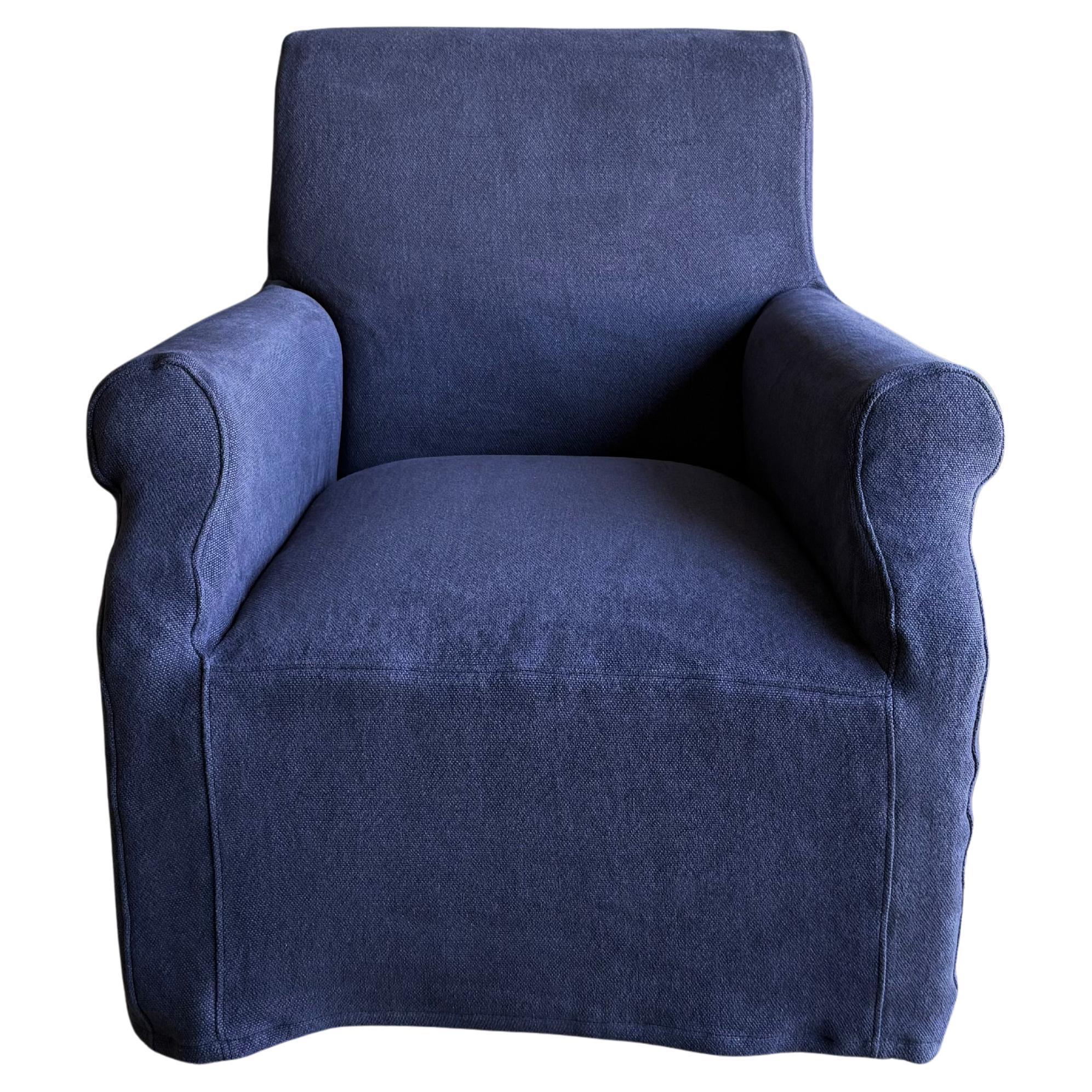 Chaise couverte en lin lavé de Belgian Stone - Indigo