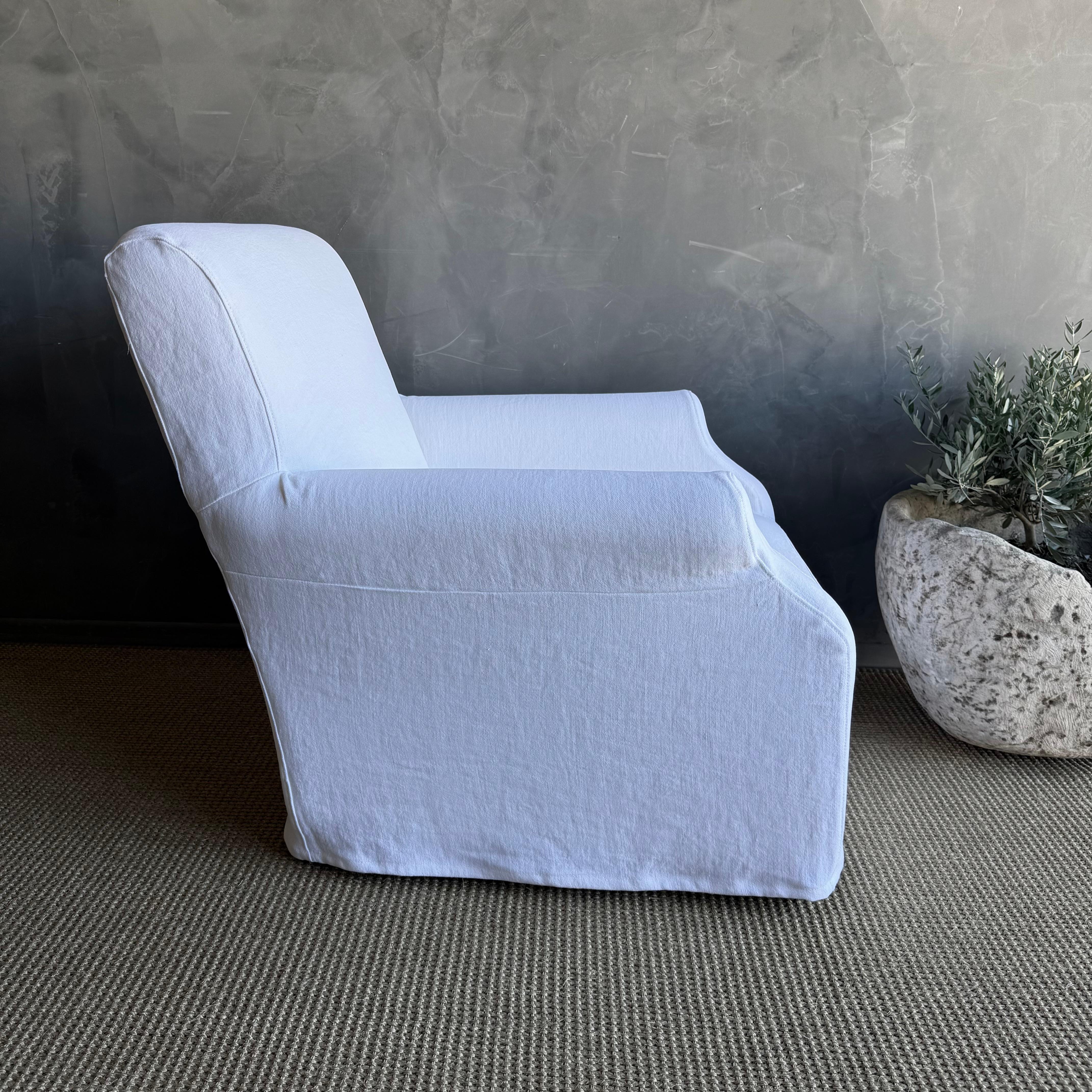 Cotone Sedia con rivestimento in lino lavato Belgian Stone - Bianco in vendita