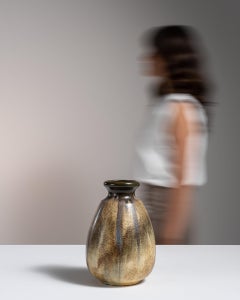 Belgian Stoneware Vase, Mottled Brown and Tan, 20th Century Design