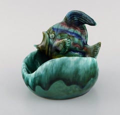 Belgian Studio Ceramicist, Bowl in Glazed Ceramics with Fish. 1960s-1970s