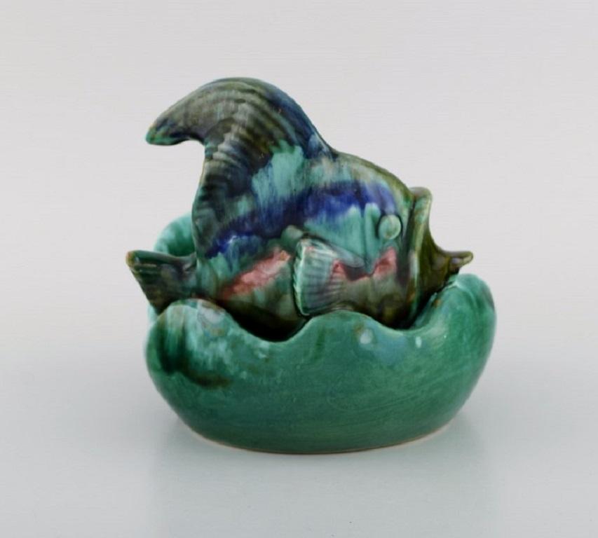 Mid-20th Century Belgian Studio Ceramicist, Bowl in Glazed Ceramics with Fish. 1960s-1970s For Sale