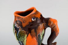 Belgian Studio Ceramicist, Retro Jug in Glazed Ceramics Shaped like a Fish