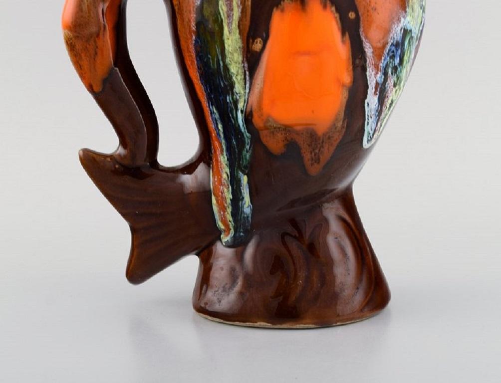 Mid-20th Century Belgian Studio Ceramicist, Retro Jug in Glazed Ceramics Shaped like a Fish For Sale