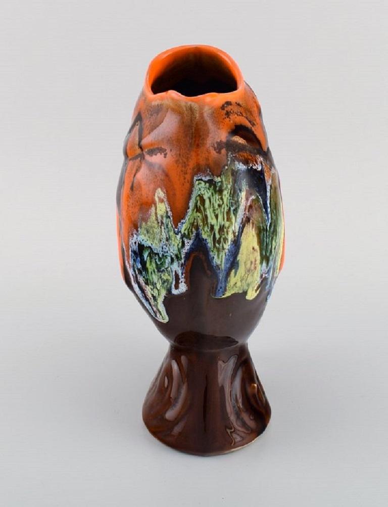 Belgian Studio Ceramicist, Retro Jug in Glazed Ceramics Shaped like a Fish For Sale 1
