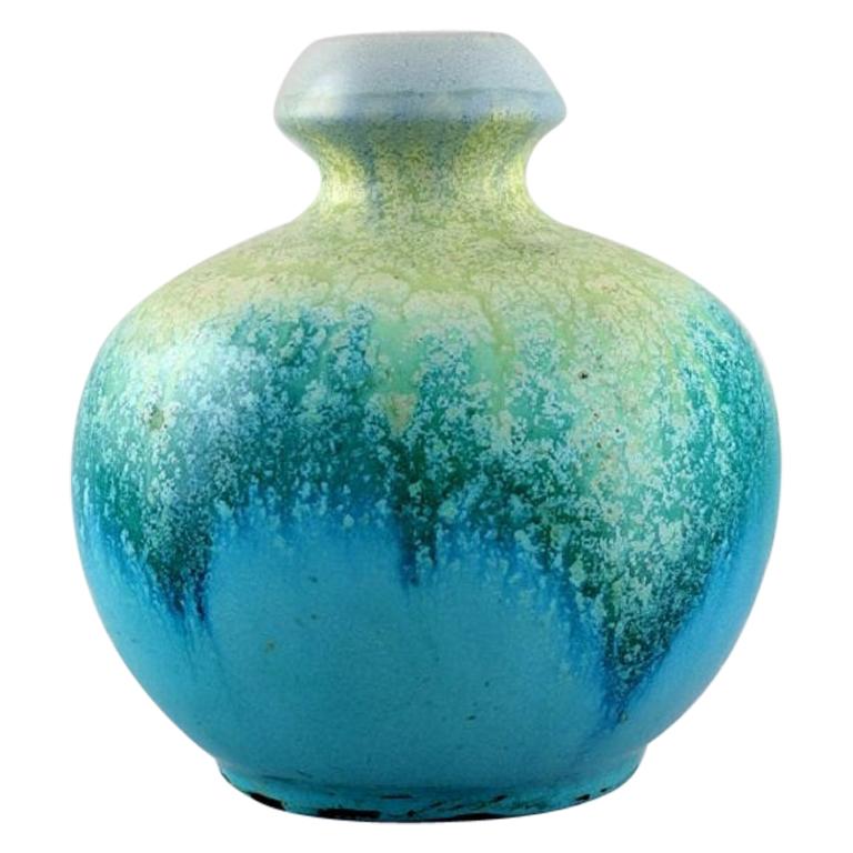 Belgian Studio Ceramicist, Round Vase in Glazed Ceramics, 1960s/70s For Sale