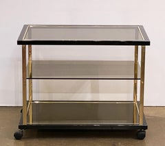 Belgian Three-Tier Drinks Cart of Smoked Glass and Brass by Belgo Chrom