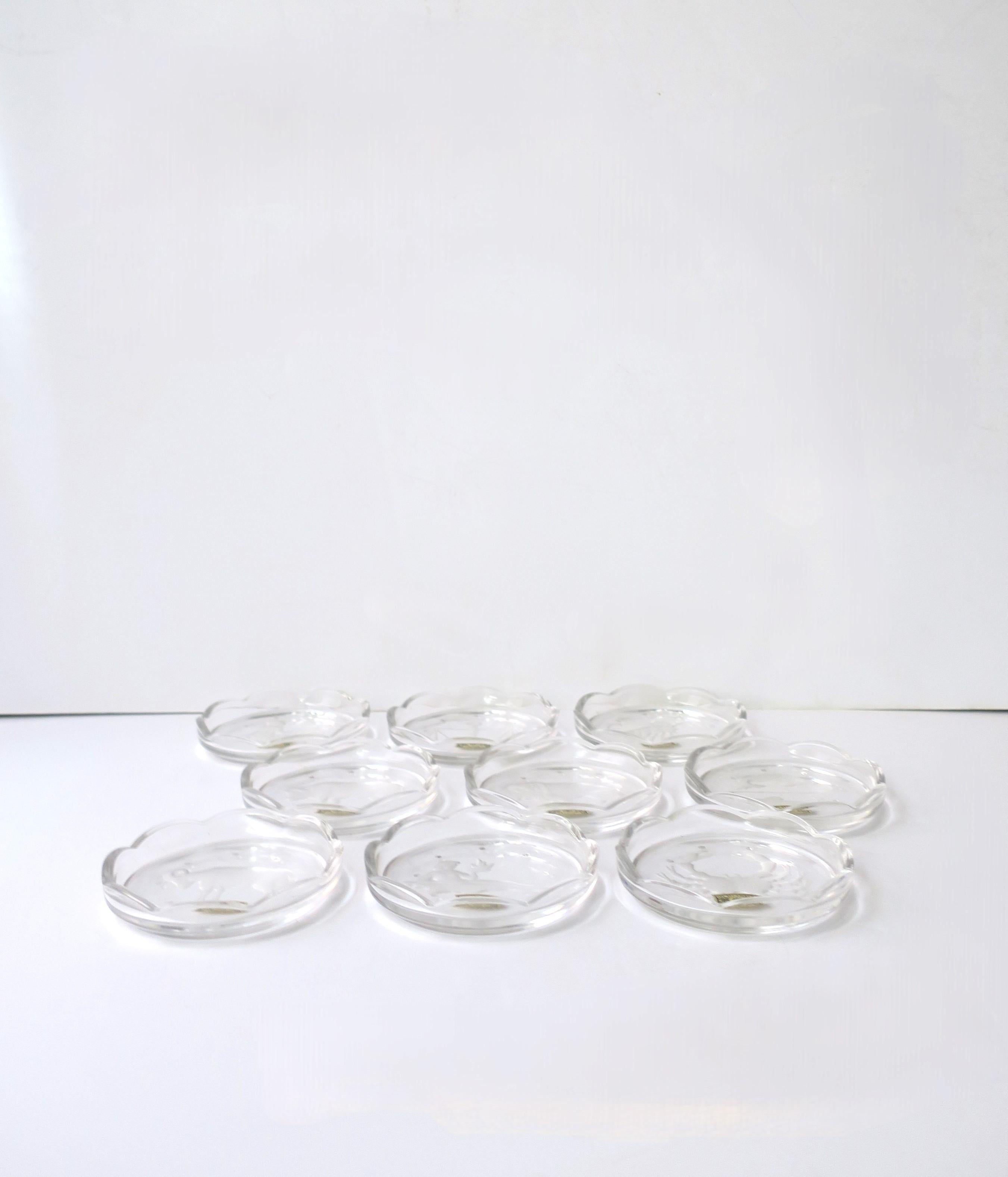 20th Century Belgian Val Saint Lambert Crystal Zodiac Cocktail Drinks Coasters For Sale