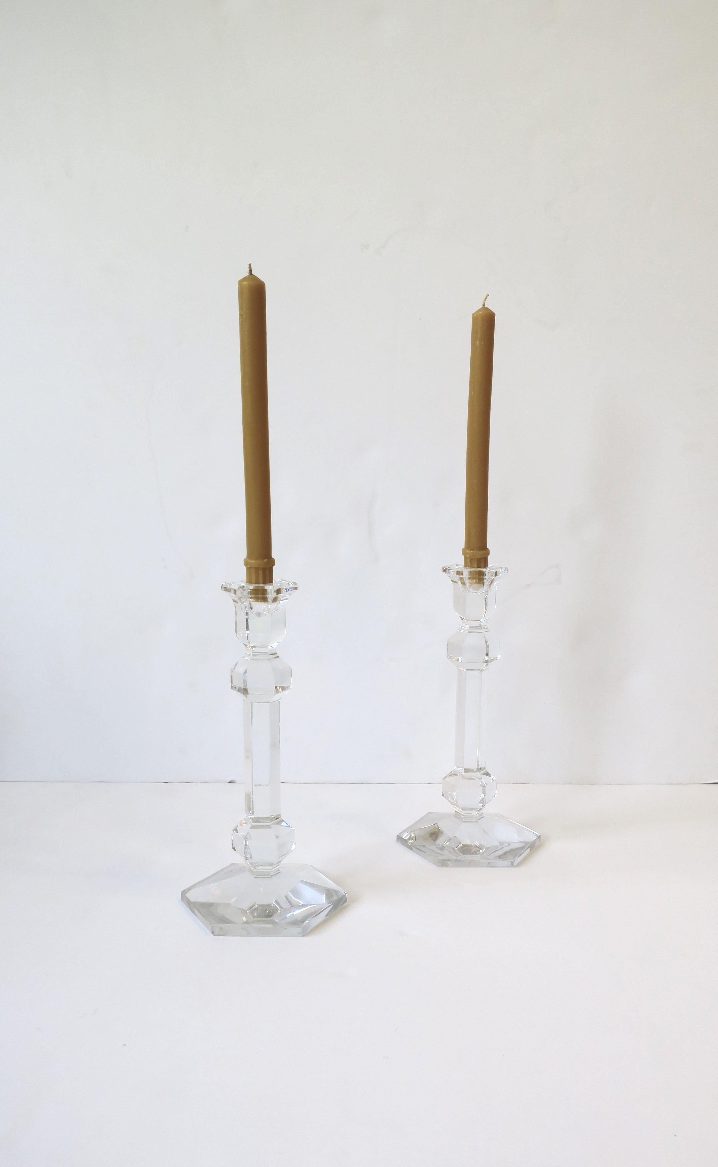 Belgian Val Saint Lambert Crystal Candlesticks, Pair In Good Condition For Sale In New York, NY