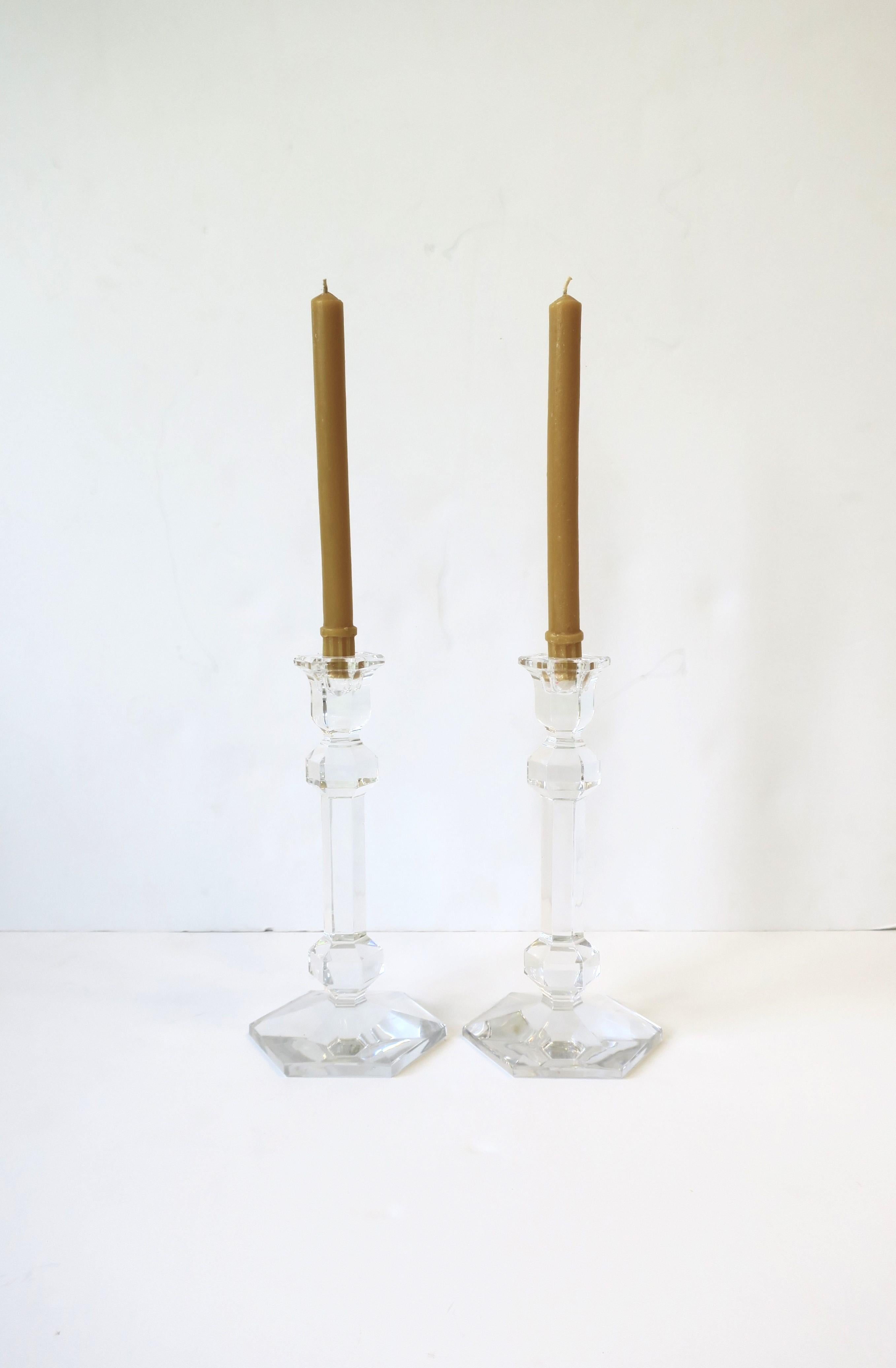 Contemporary Belgian Val Saint Lambert Crystal Candlesticks, Pair For Sale