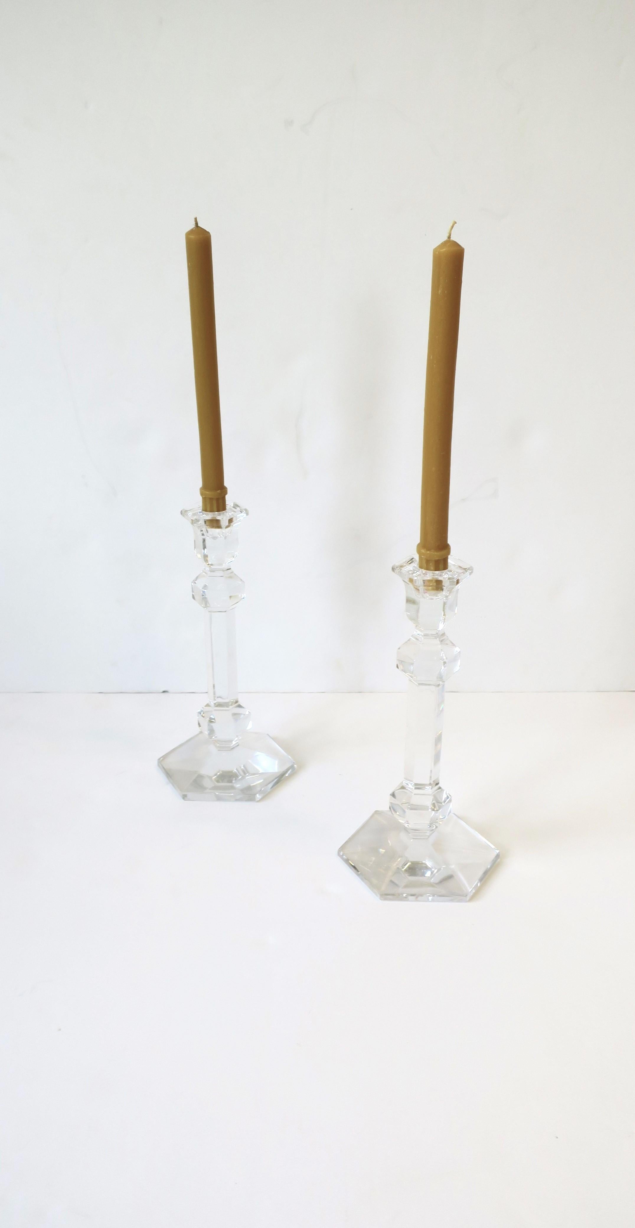 Belgian Val Saint Lambert Crystal Candlesticks, Pair For Sale 1
