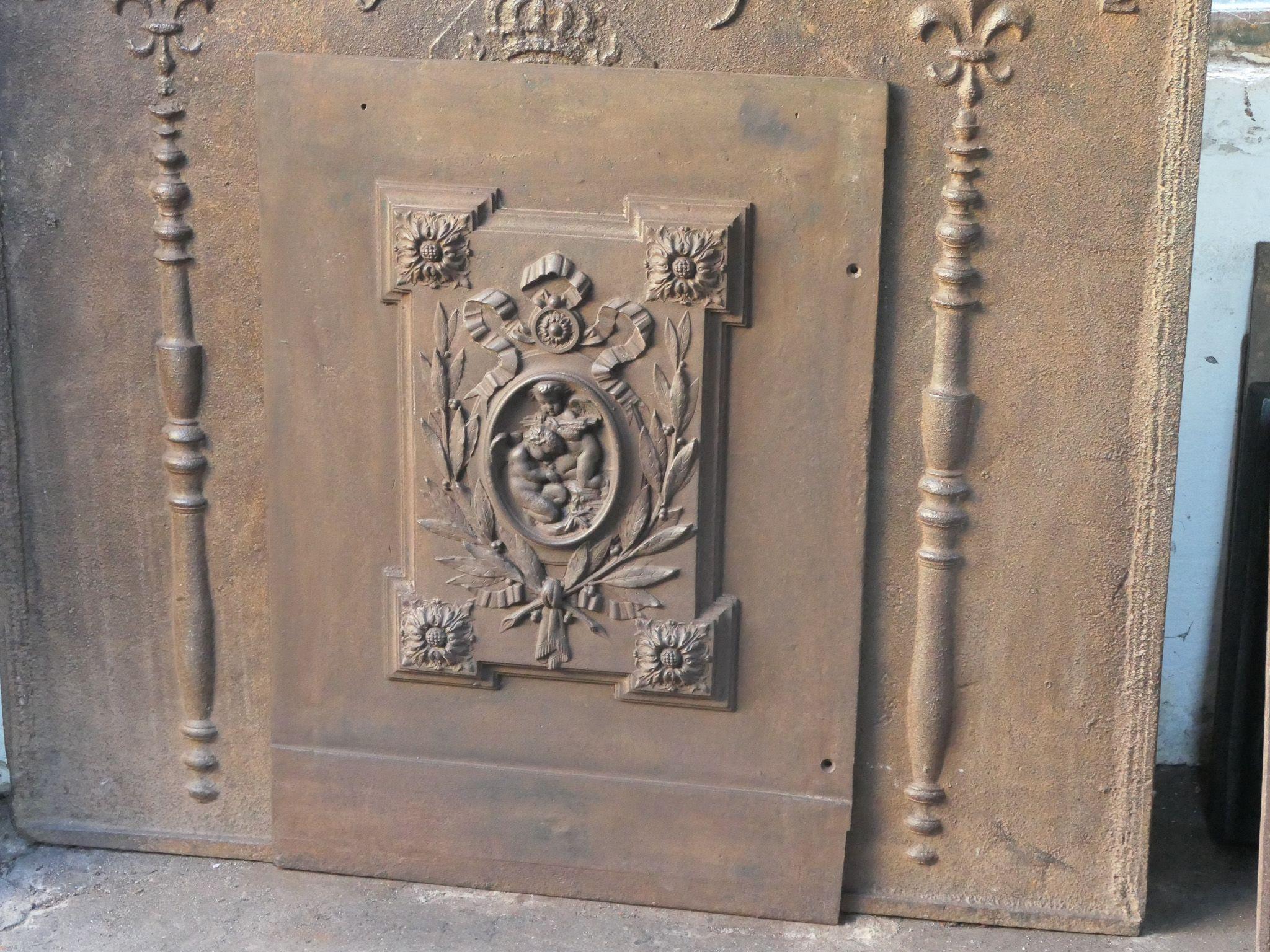 Cast Belgian Victorian 'Cupids' Fireback / Backsplash, Early 20th Century For Sale