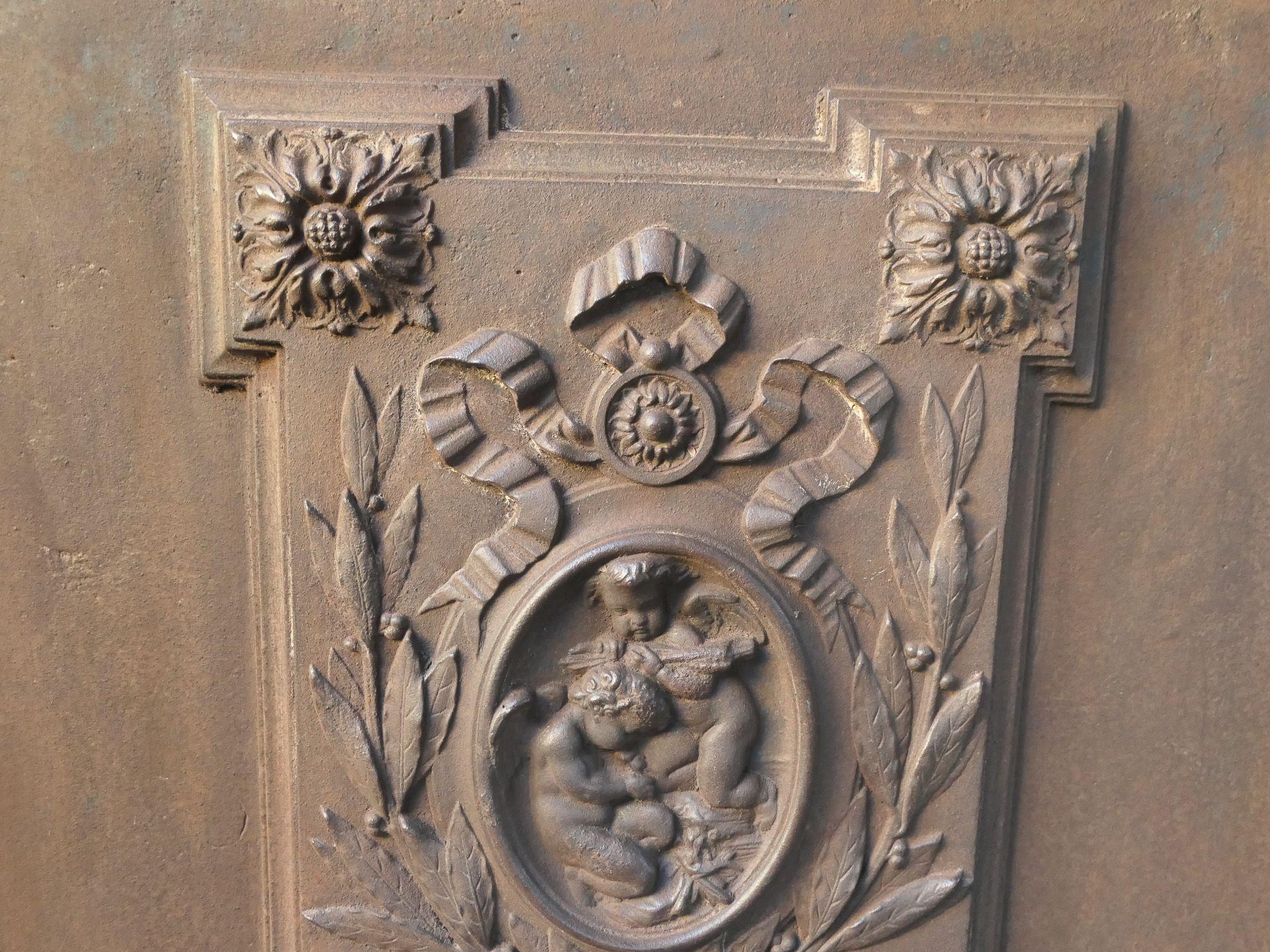 Iron Belgian Victorian 'Cupids' Fireback / Backsplash, Early 20th Century For Sale