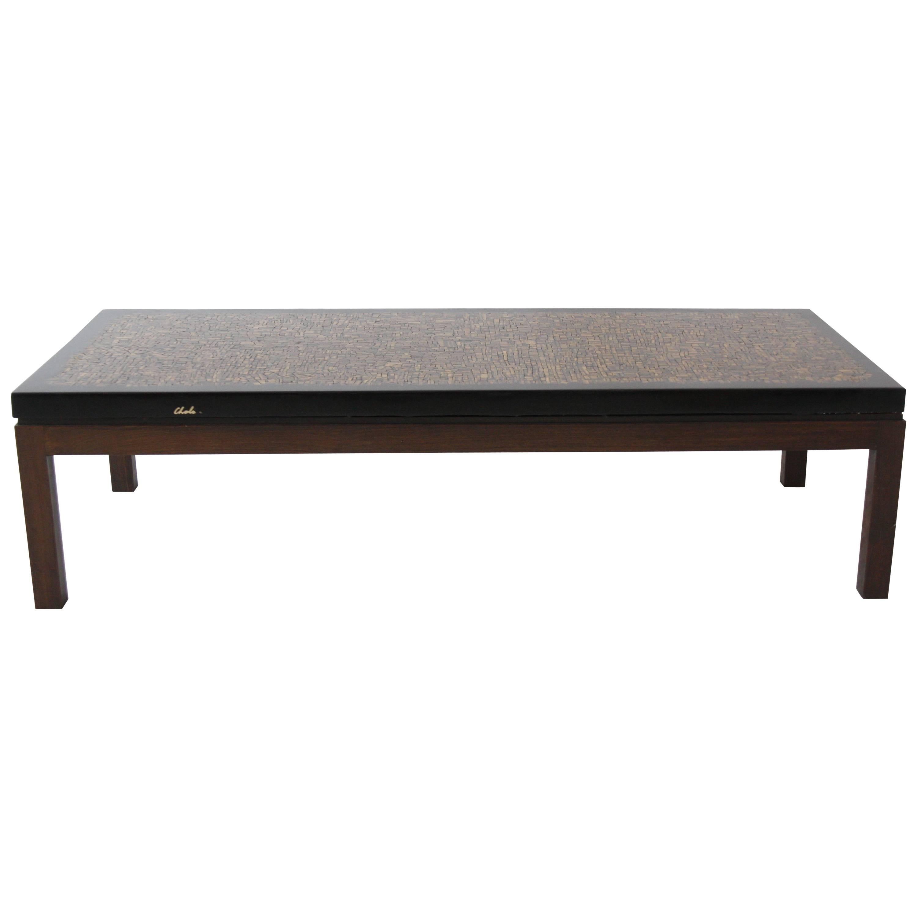 Belgian Vintage Coffee Table in Resine and Oeil de Tigre Inclusion by Ado Chale For Sale