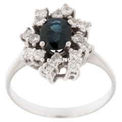 Belgian Vintage DIAMOND and BLUE SAPPHIRE 18 karat White Gold Ring