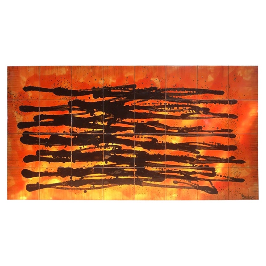 Belgische modernistische handbemalte Vintage-Wandkunst aus Keramik von Juliette Belarti, 1960