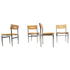 Belgian wicker and chrome dining chairs, 1970s - set of 4
