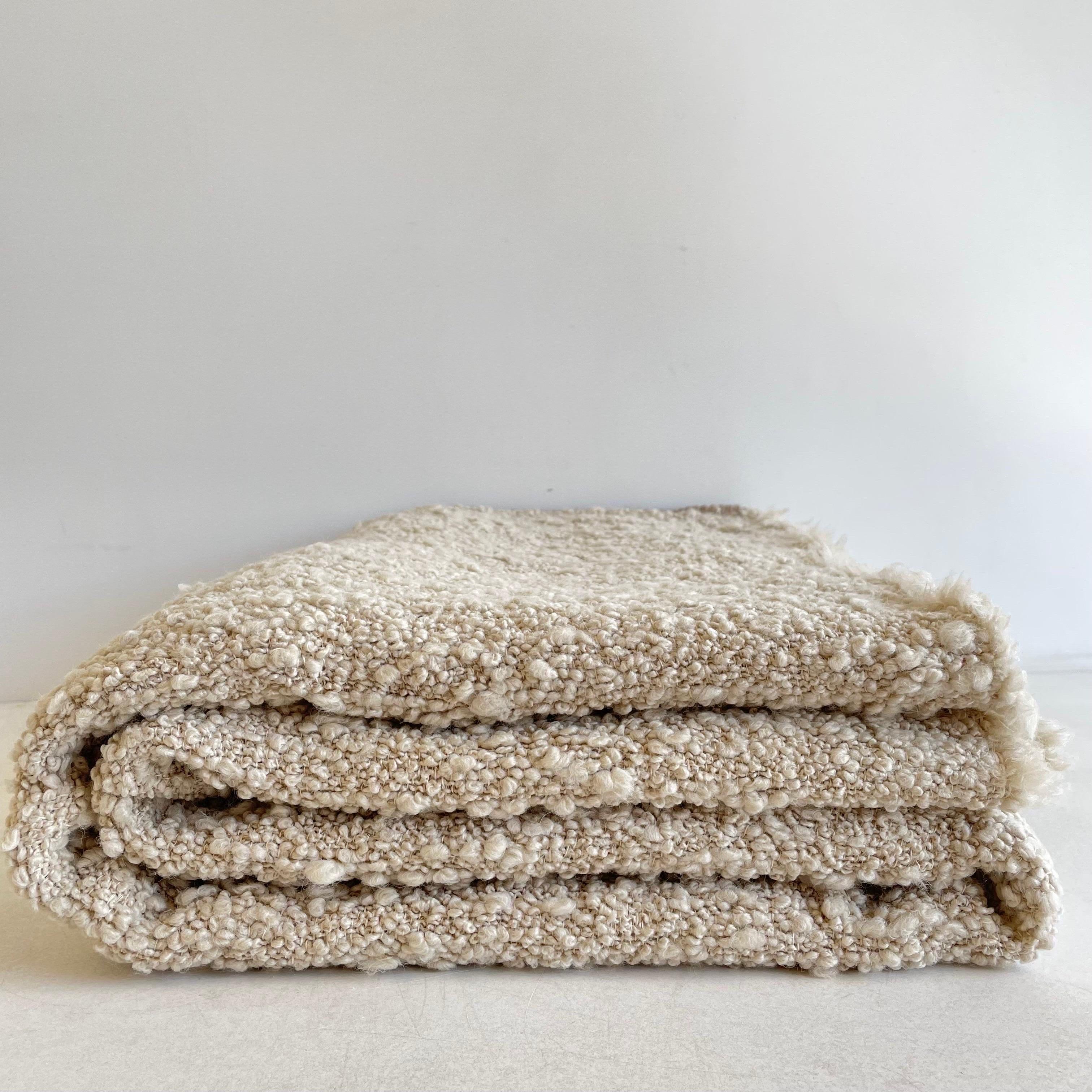Belgian Wool Cotton Boucle Blanket In New Condition In Brea, CA
