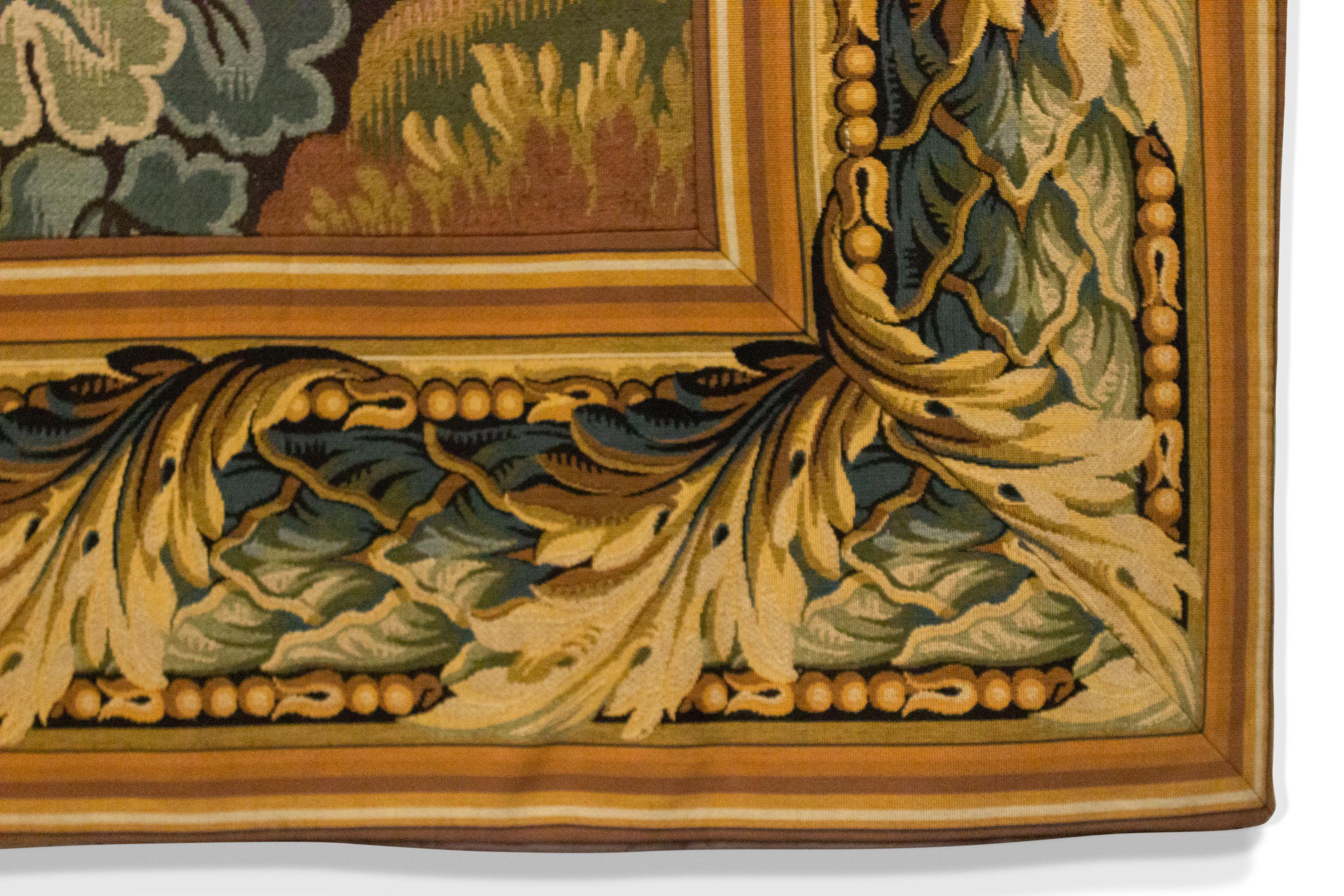 Im belgischen Stil (20. Jahrhundert) gewebter Wandteppich mit Waldszene und Blumenbordüre.