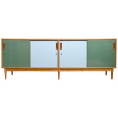 Belgium 1950s Sideboard in Quadrat Two-Tone Doors Blue and Green, Vanden Berghe