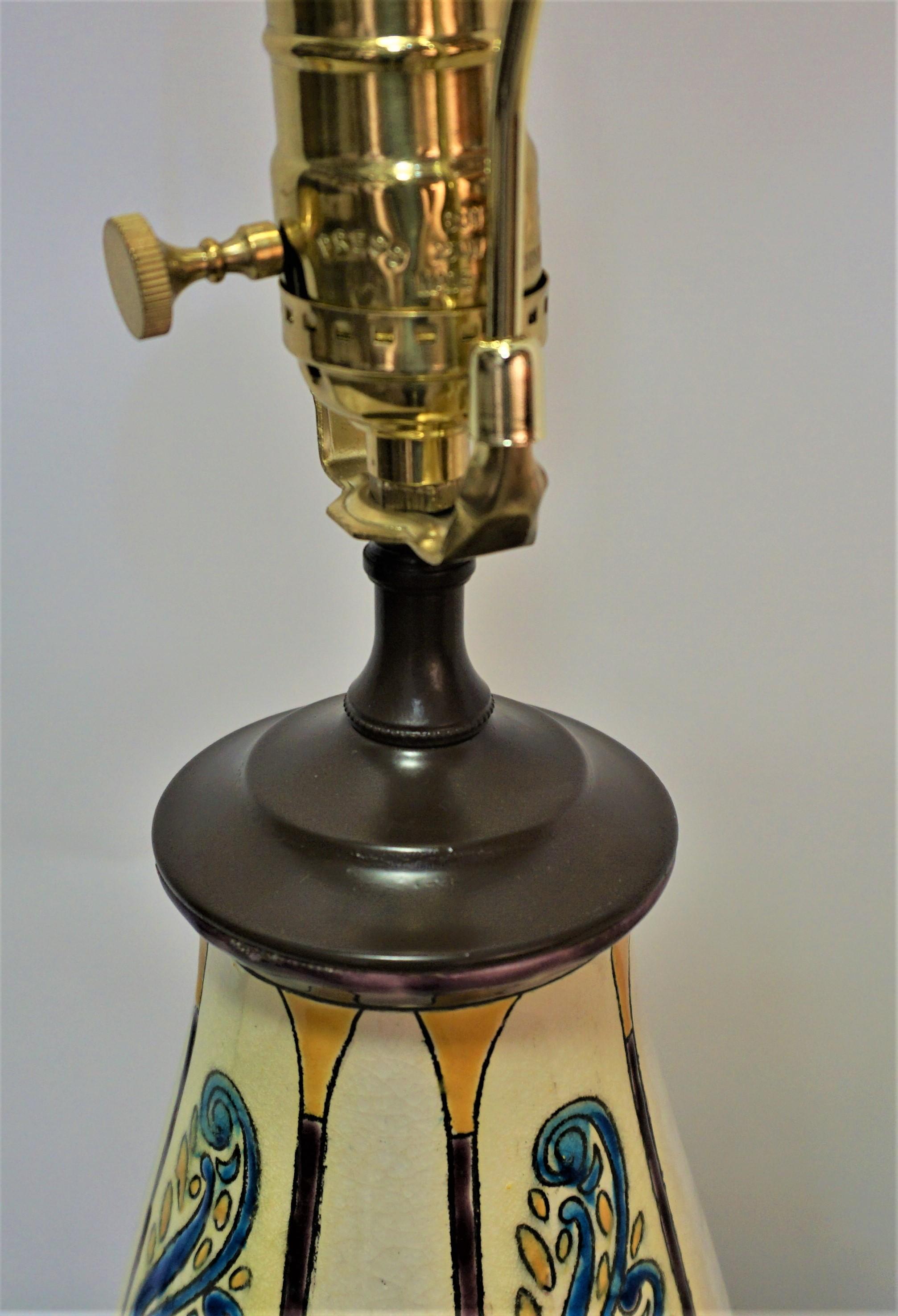 Belgium Art Deco Ceramic Vase Electrified as a Lamp by Durfrene M. Mauritius In Good Condition In Fairfax, VA