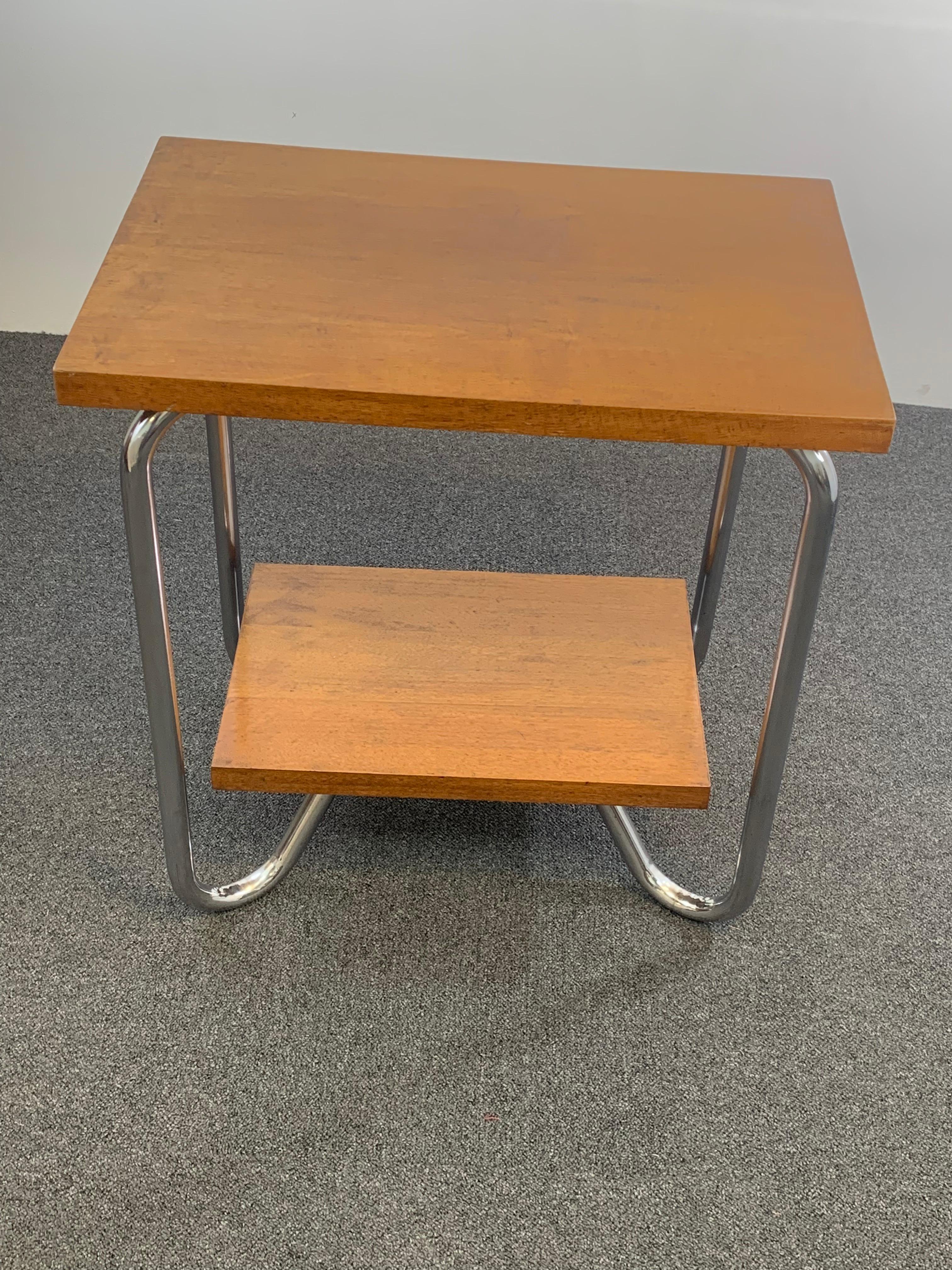 Belgium Art Deco Walnut and Chrome Tiered Side Table For Sale 5