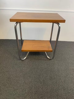 Belgium Art Deco Walnut and Chrome Tiered Side Table