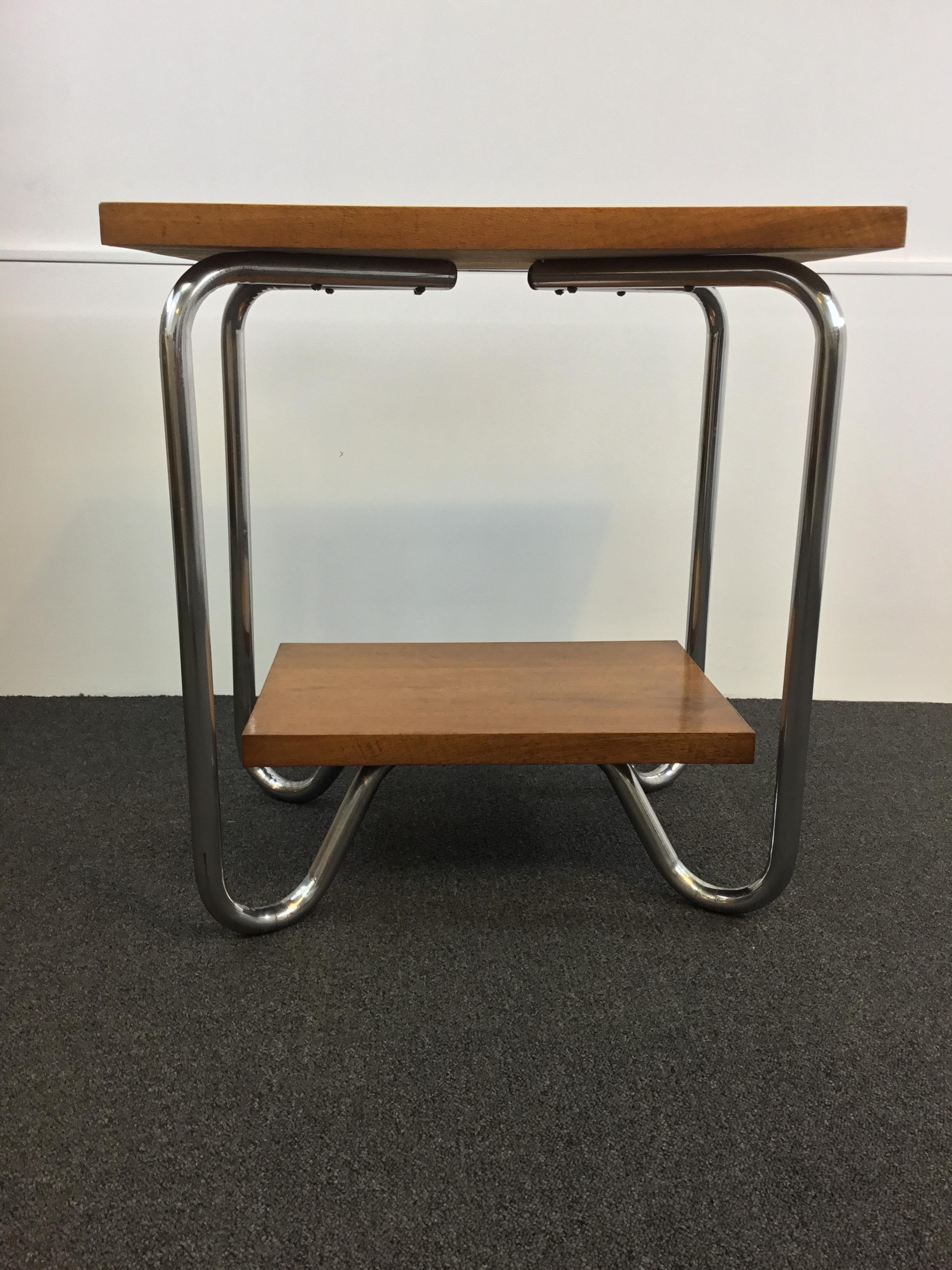 Belgium Art Deco Walnut and Chrome Tiered Side Table In Good Condition For Sale In Lee on the Solent, Hampshire