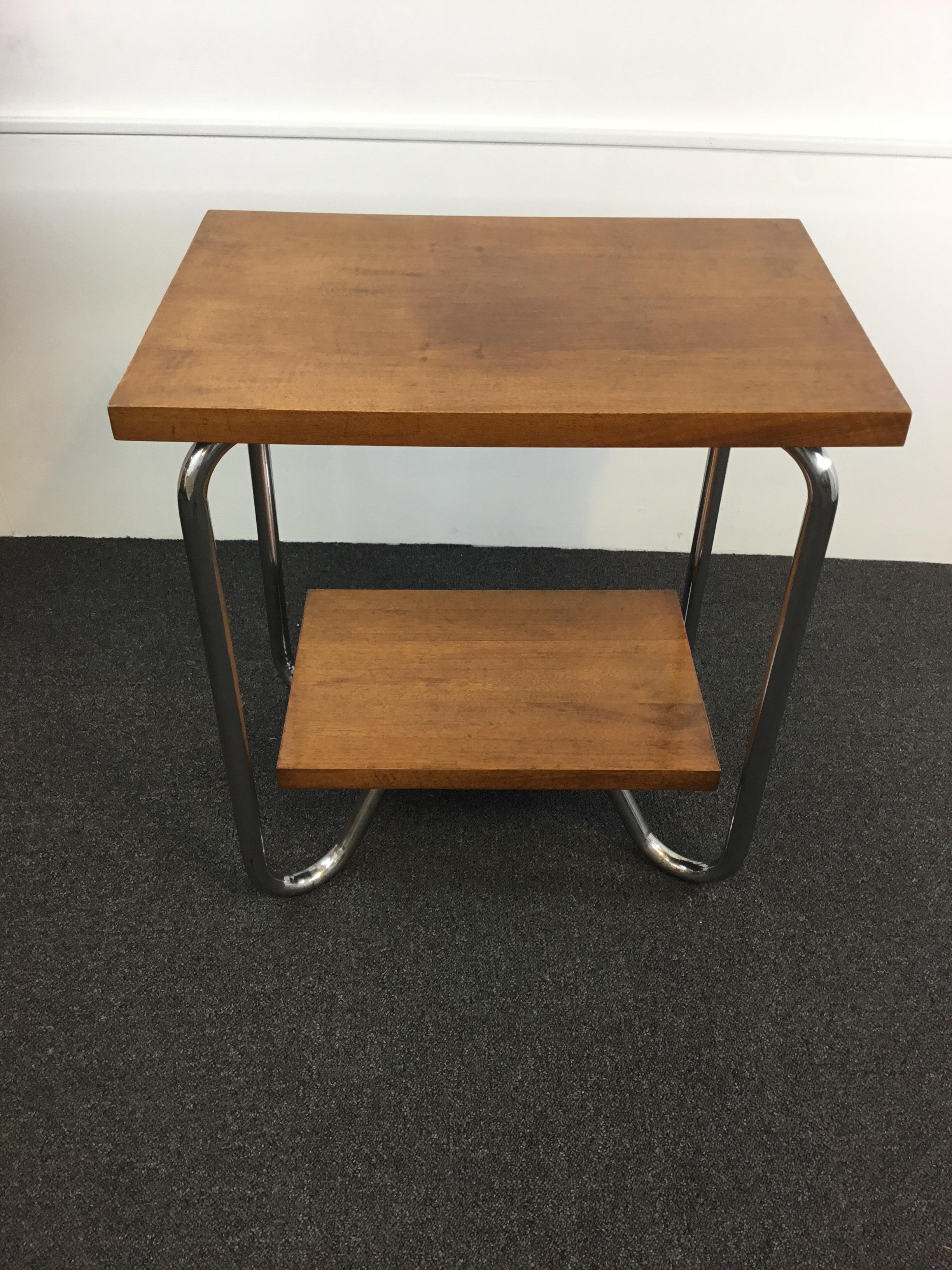 Mid-20th Century Belgium Art Deco Walnut and Chrome Tiered Side Table For Sale