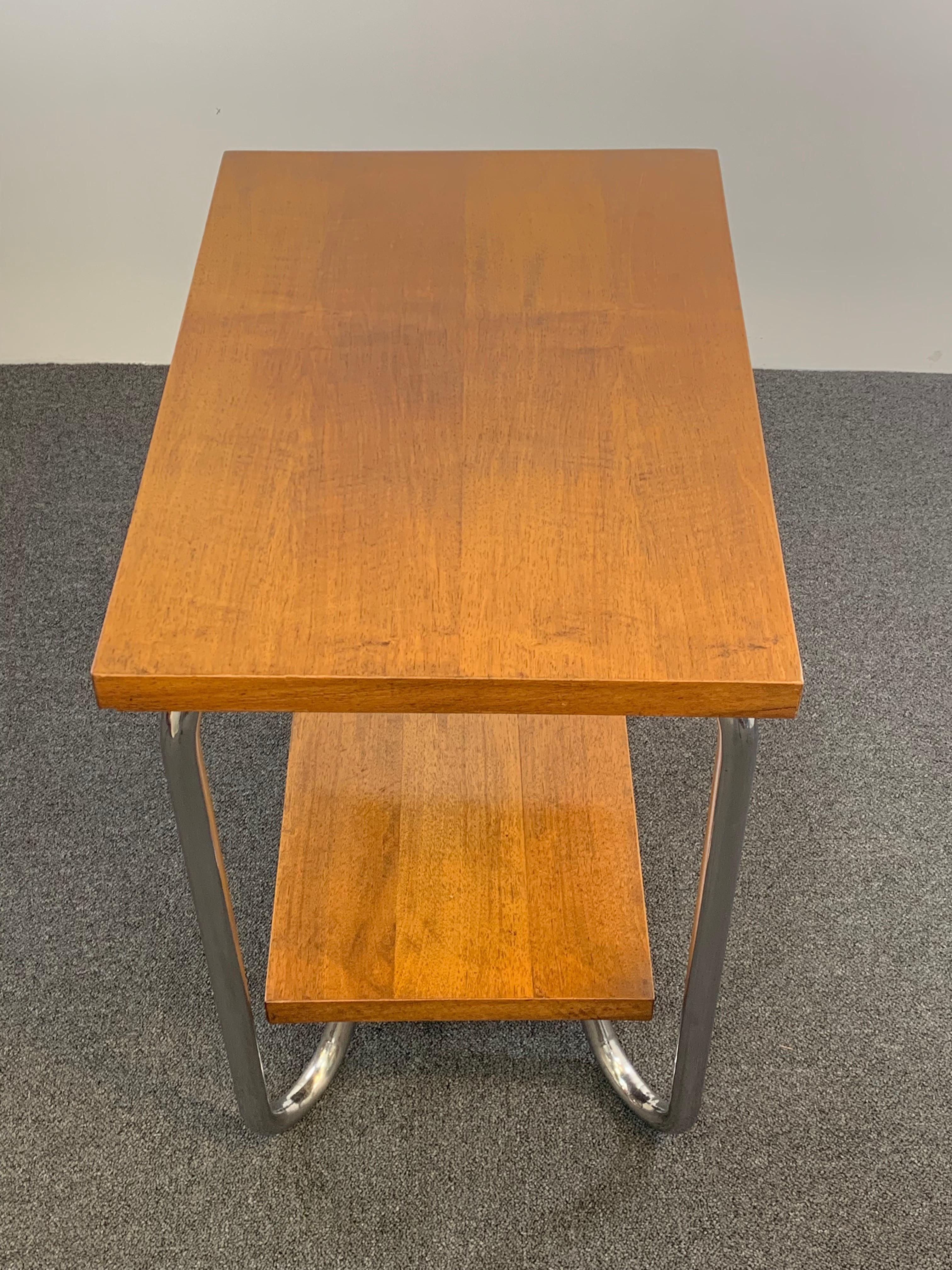 Belgium Art Deco Walnut and Chrome Tiered Side Table For Sale 3