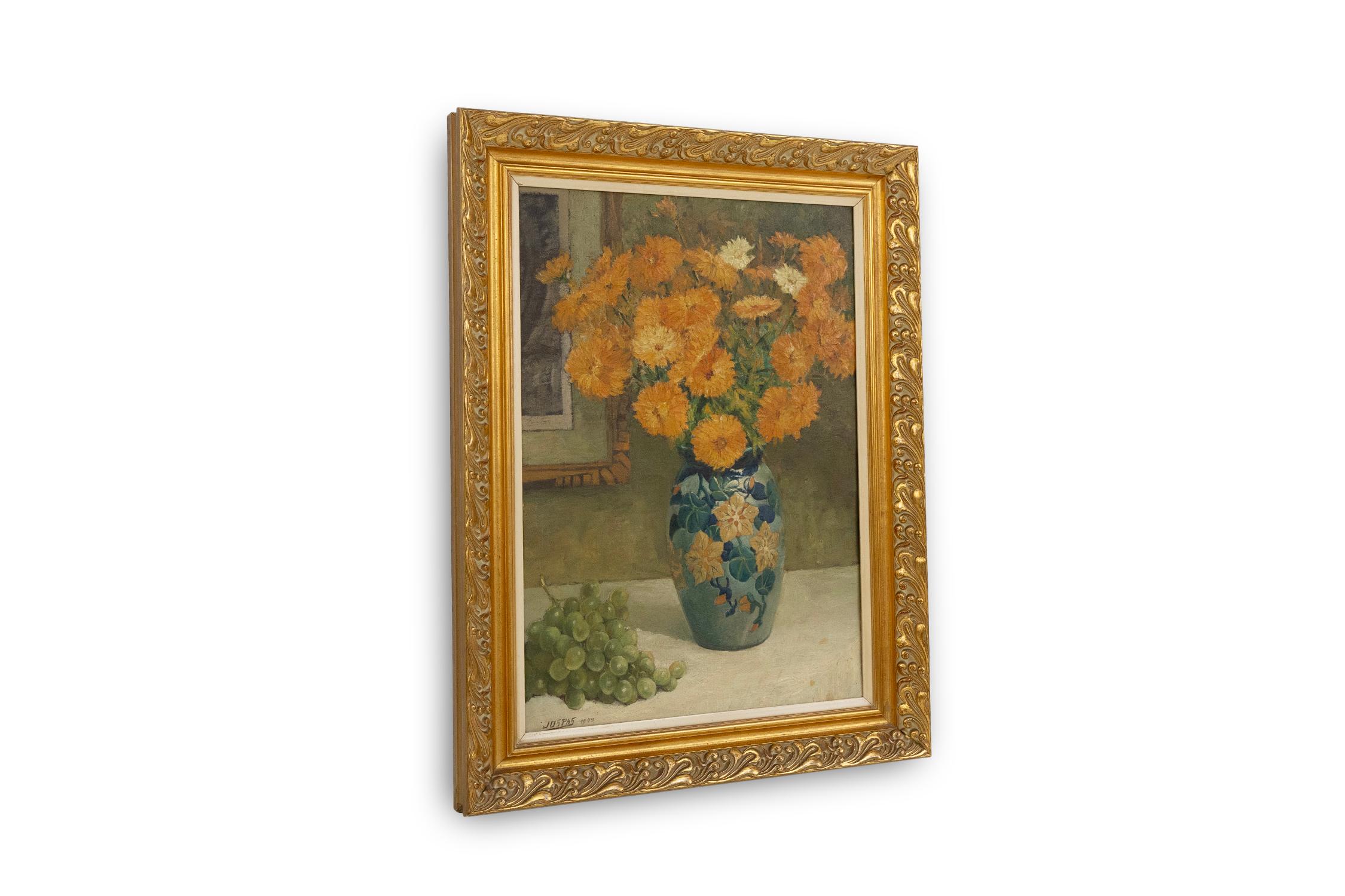 Barocco Belgio dipinto barocco di vaso con fiori firmato Jos Pas, 1944 in vendita