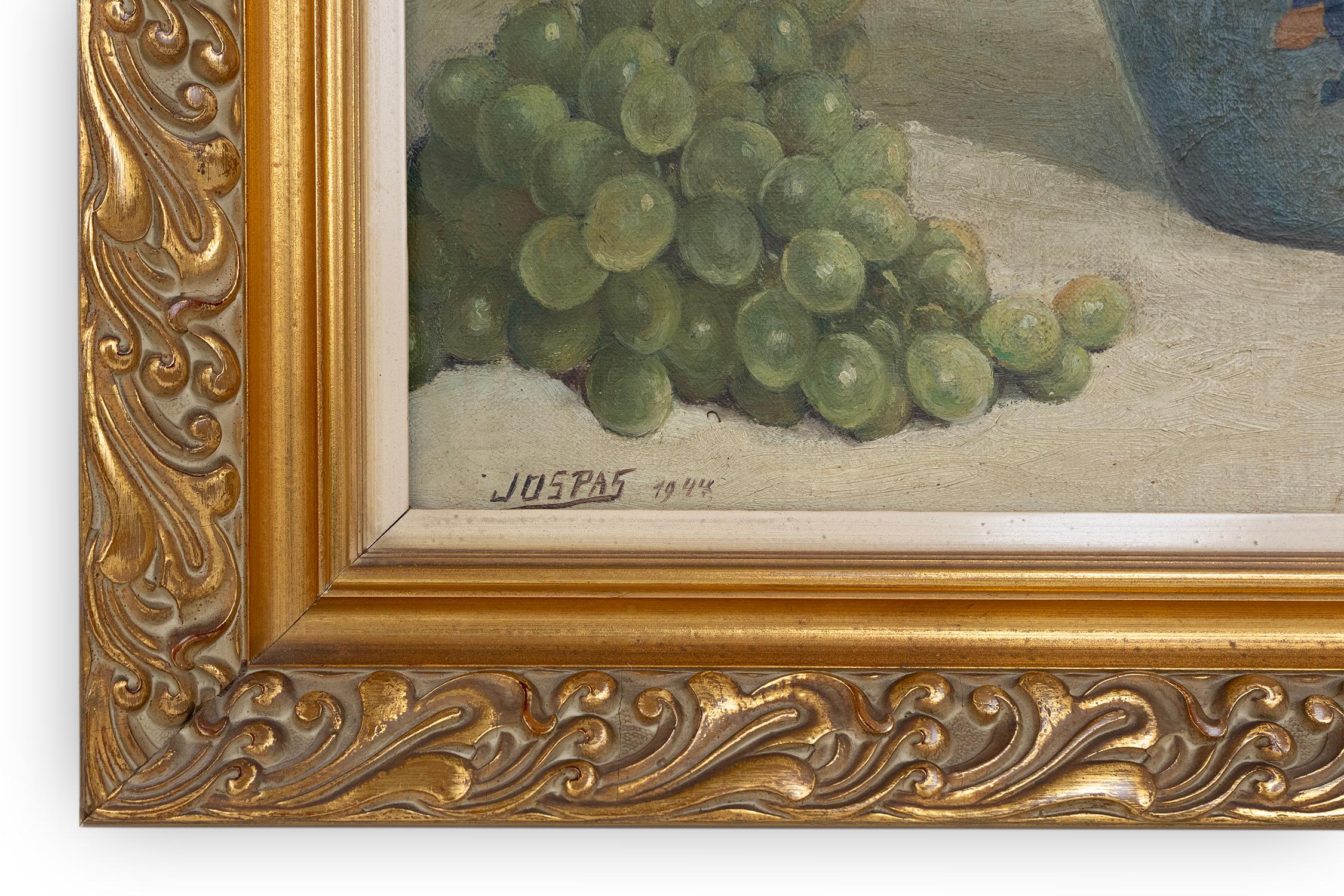 Dipinto a mano Belgio dipinto barocco di vaso con fiori firmato Jos Pas, 1944 in vendita