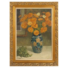 Belgium baroque painting of vase with flowers signed Jos Pas, 1944