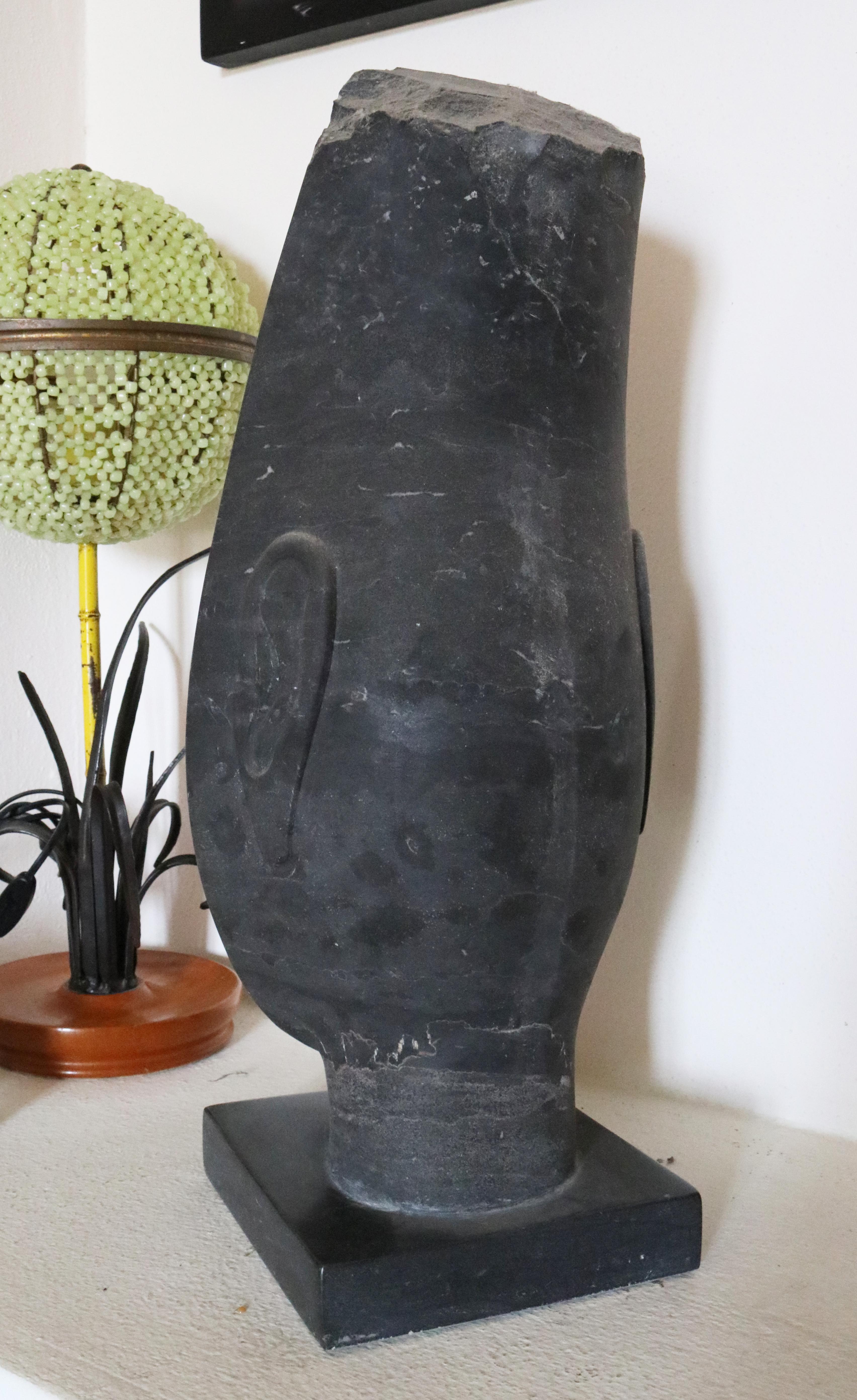 20th Century Belgium Black Marble Modern Abstract Figurative Bust with Square Base For Sale