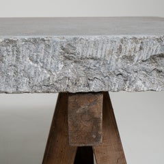 Rustic Belgian Trestle Table with Bluestone Top, Circa 1900