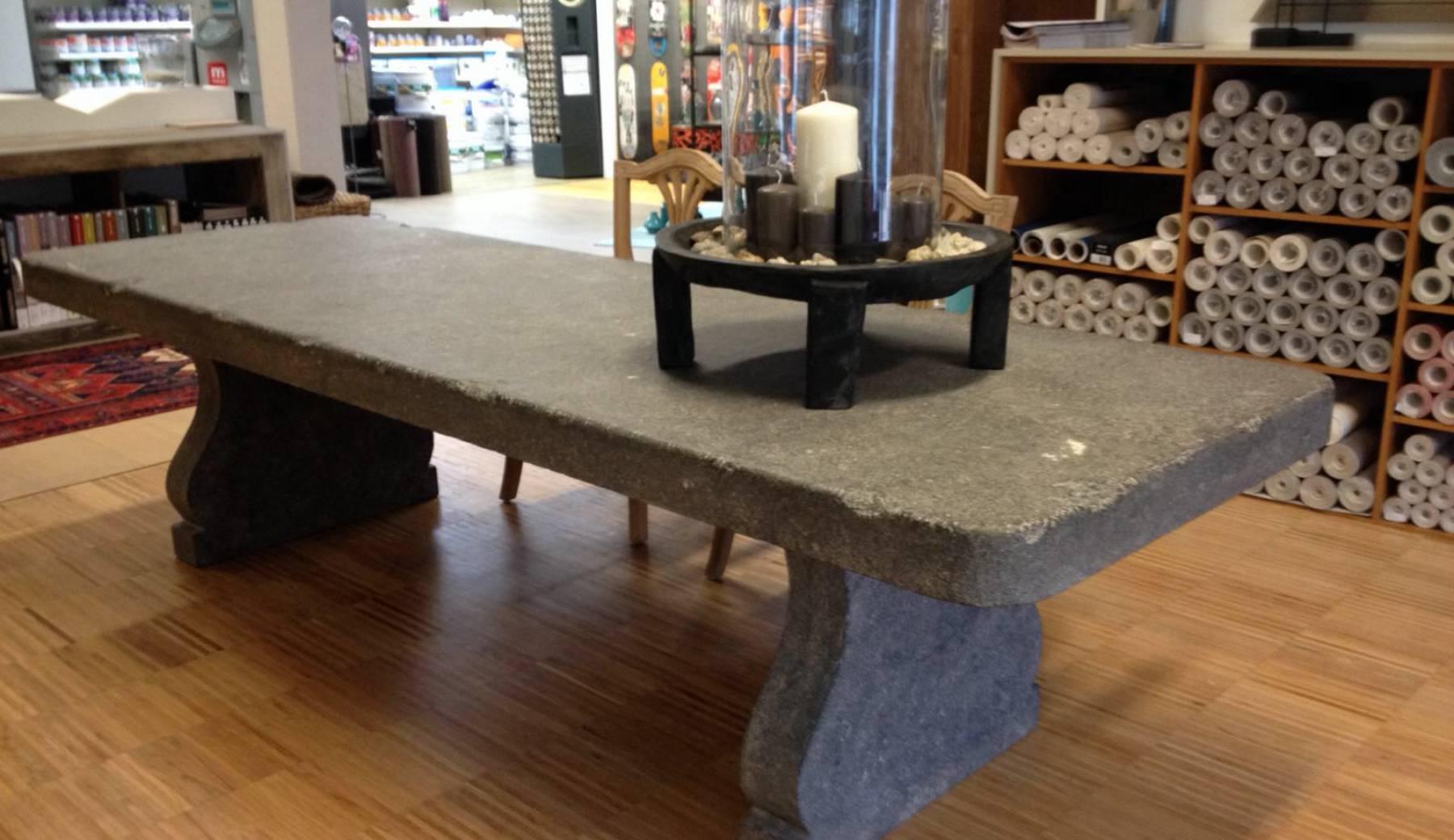 Wonderful Belgium Blue Stone Table.  The top is 3.9 inches thick.  The distance from bottom of the 3.94
