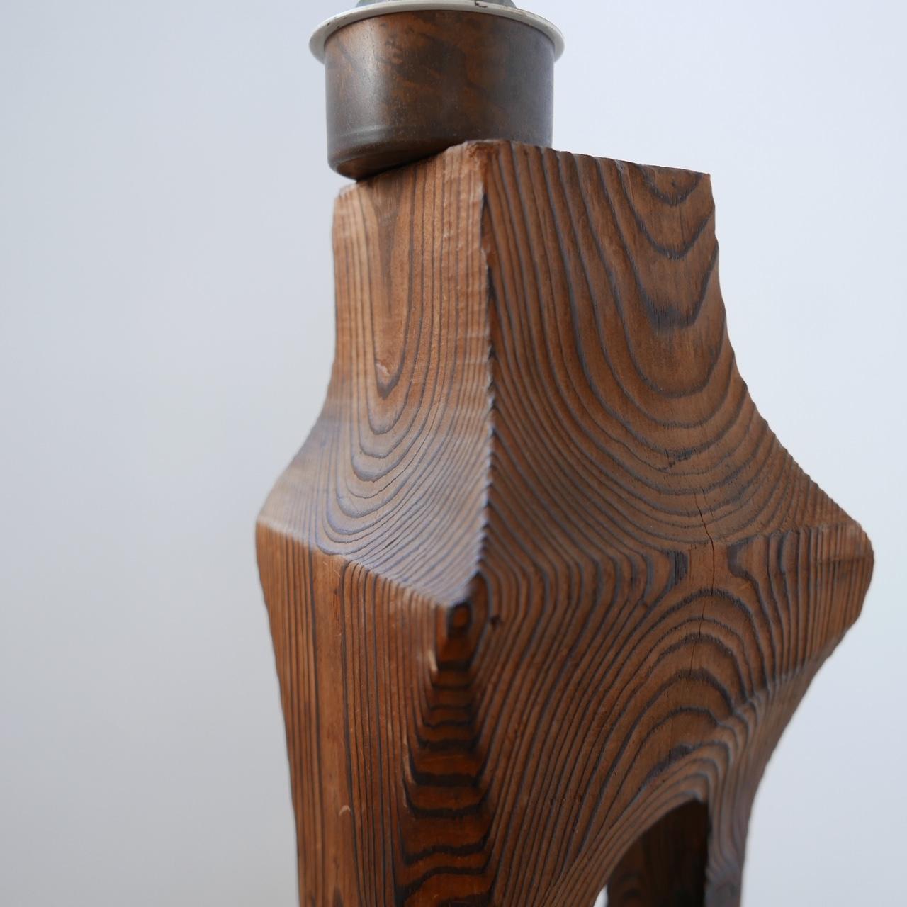 Belgium Brutalist Wooden Table Lamp In Good Condition In London, GB