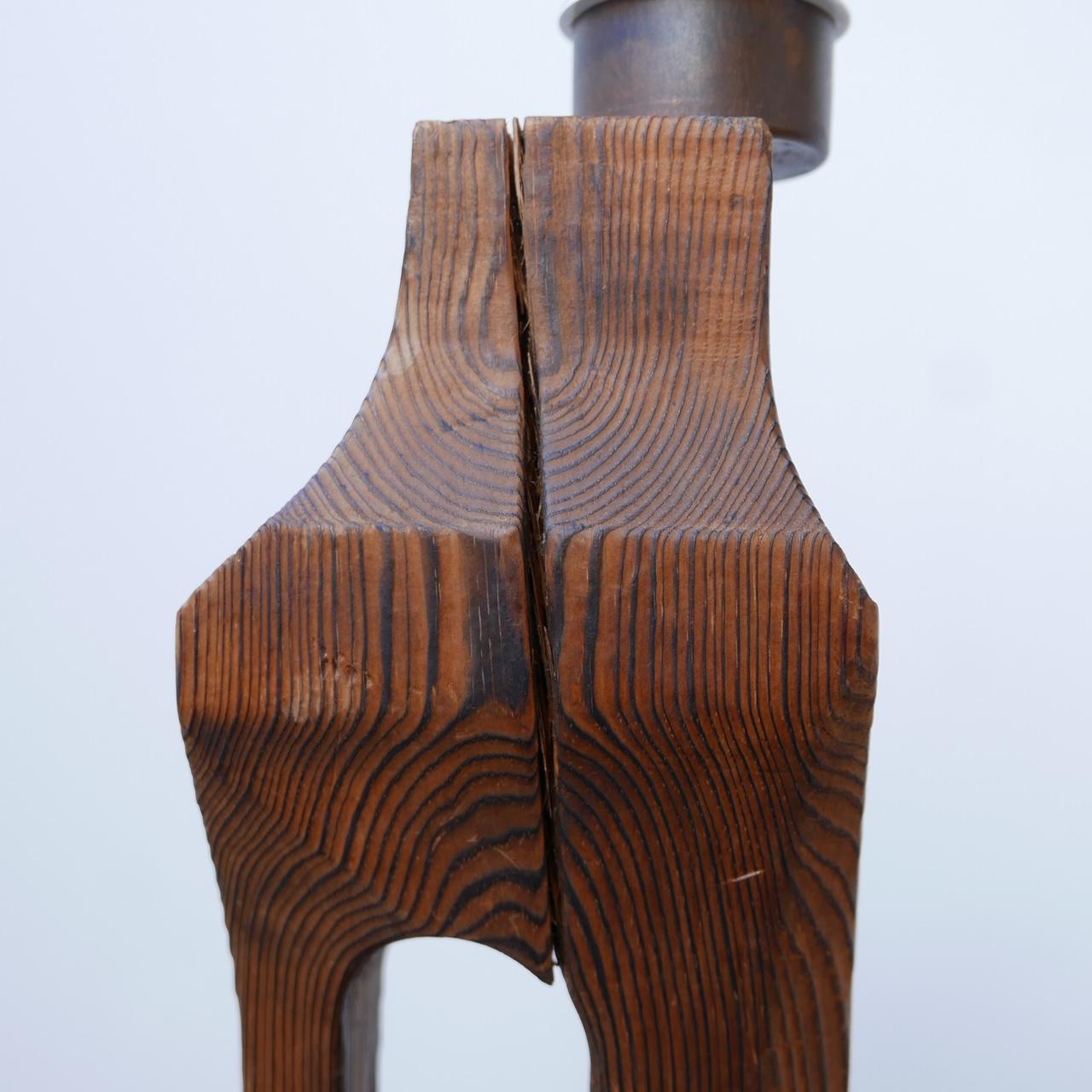 20th Century Belgium Brutalist Wooden Table Lamp