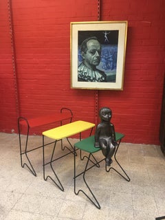 Belgium Design, Set of Three Nesting Tables Metal and Lacquered Wood, circa 1950
