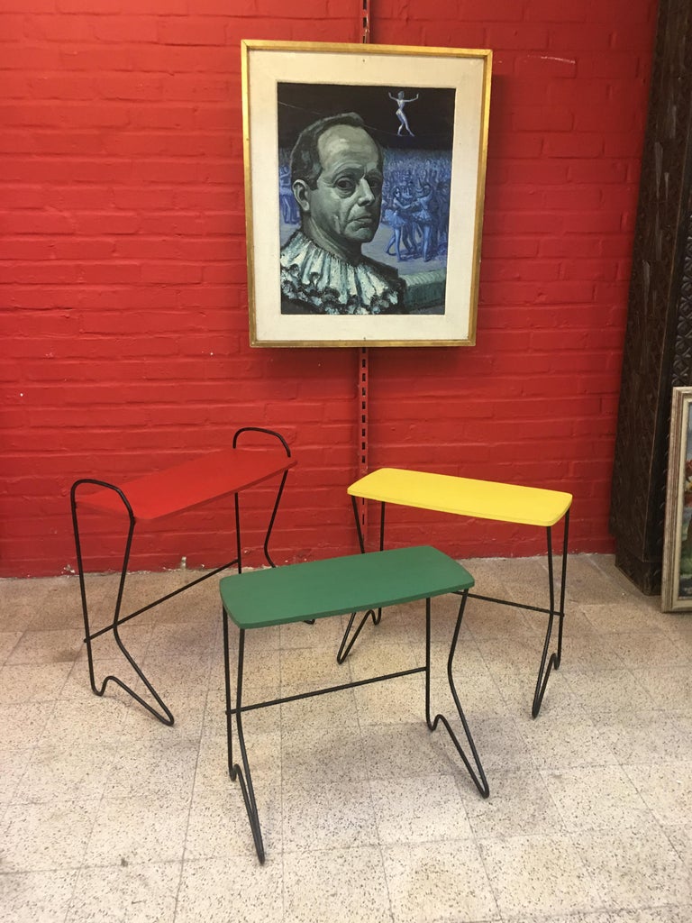 Belgium Design, Set of Three Nesting Tables Metal and Lacquered Wood