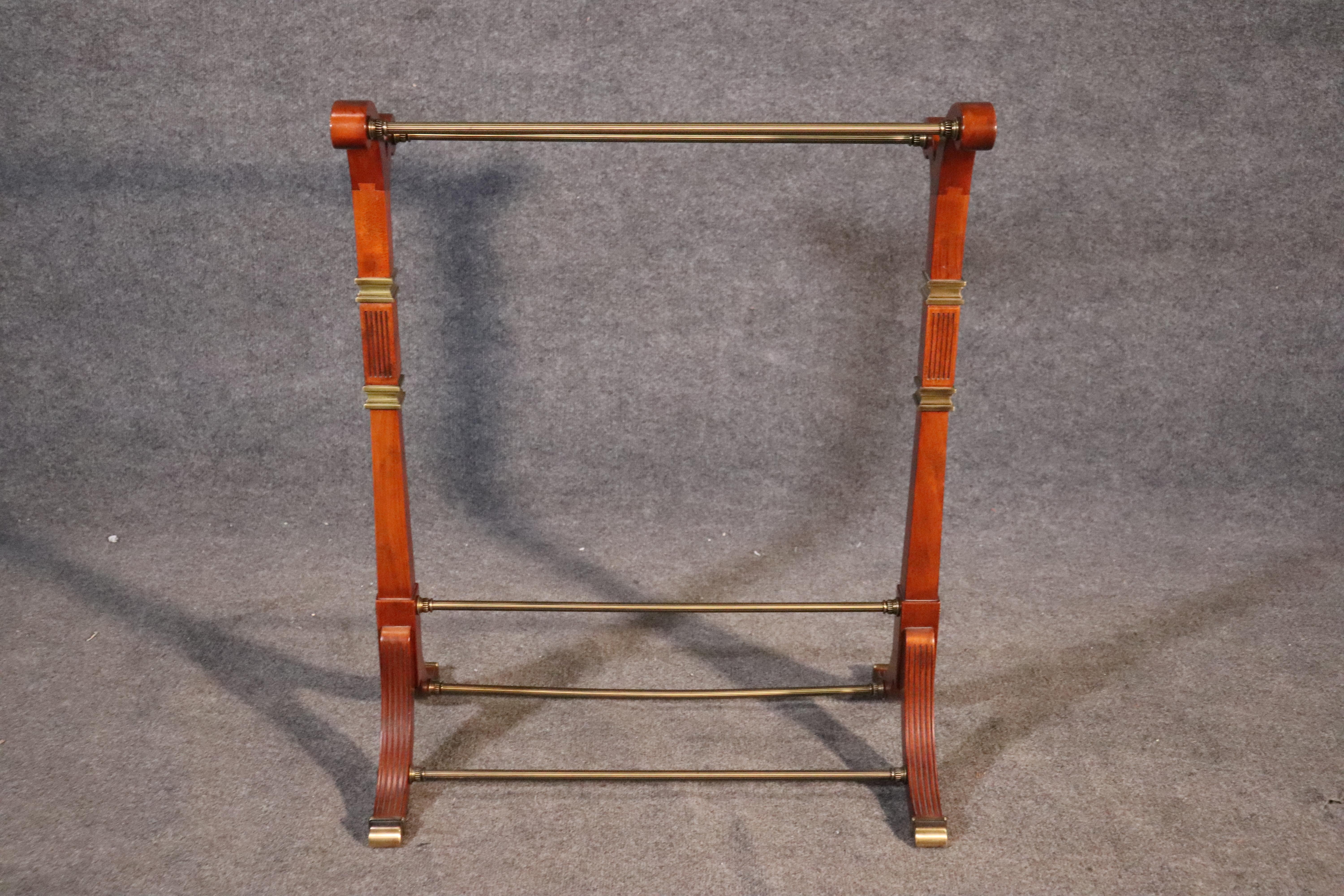 Belgium Directoire Style Solid Mahogany and Brass Towel or Clothing Butler Rack In Good Condition In Swedesboro, NJ