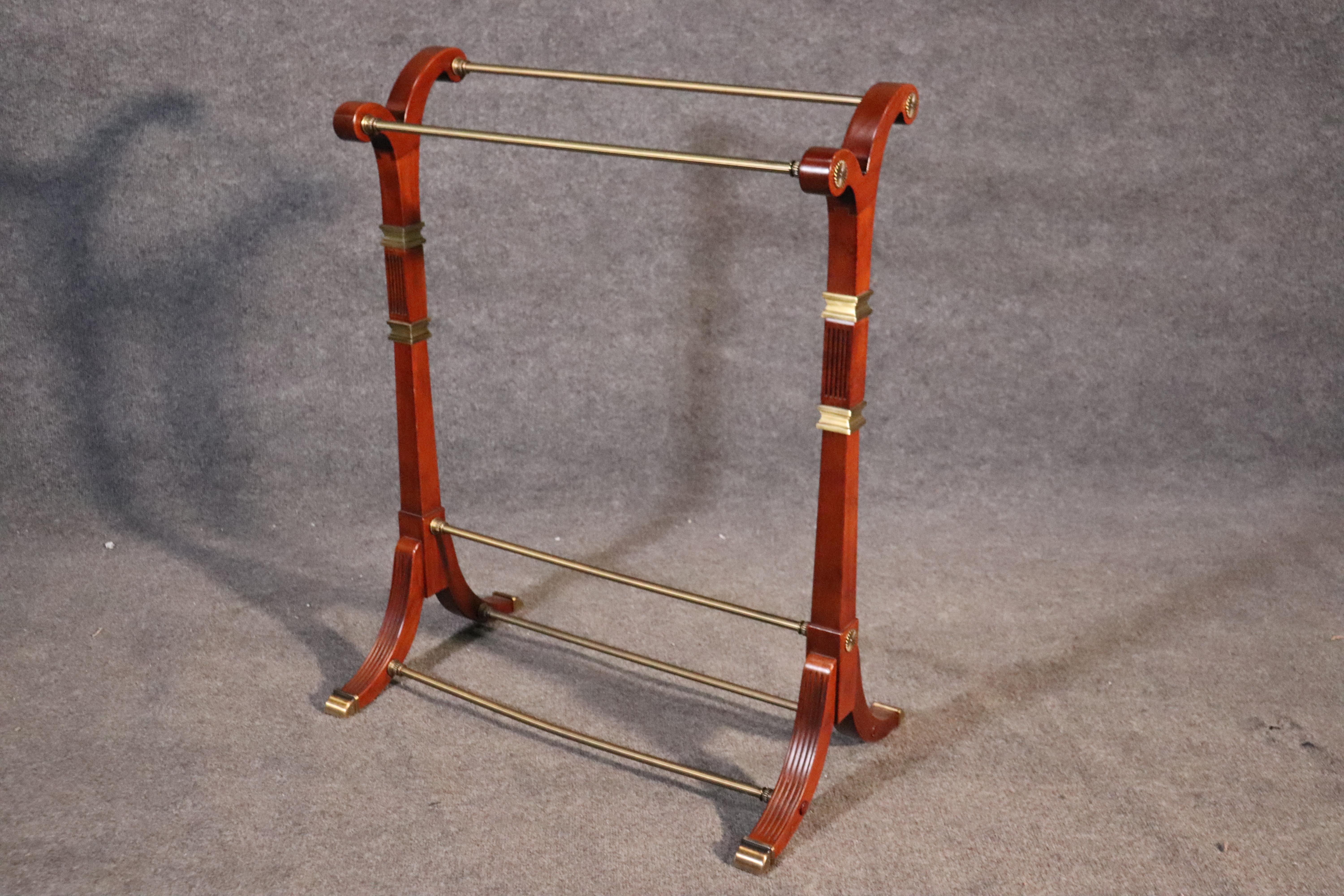 Belgium Directoire Style Solid Mahogany and Brass Towel or Clothing Butler Rack 1