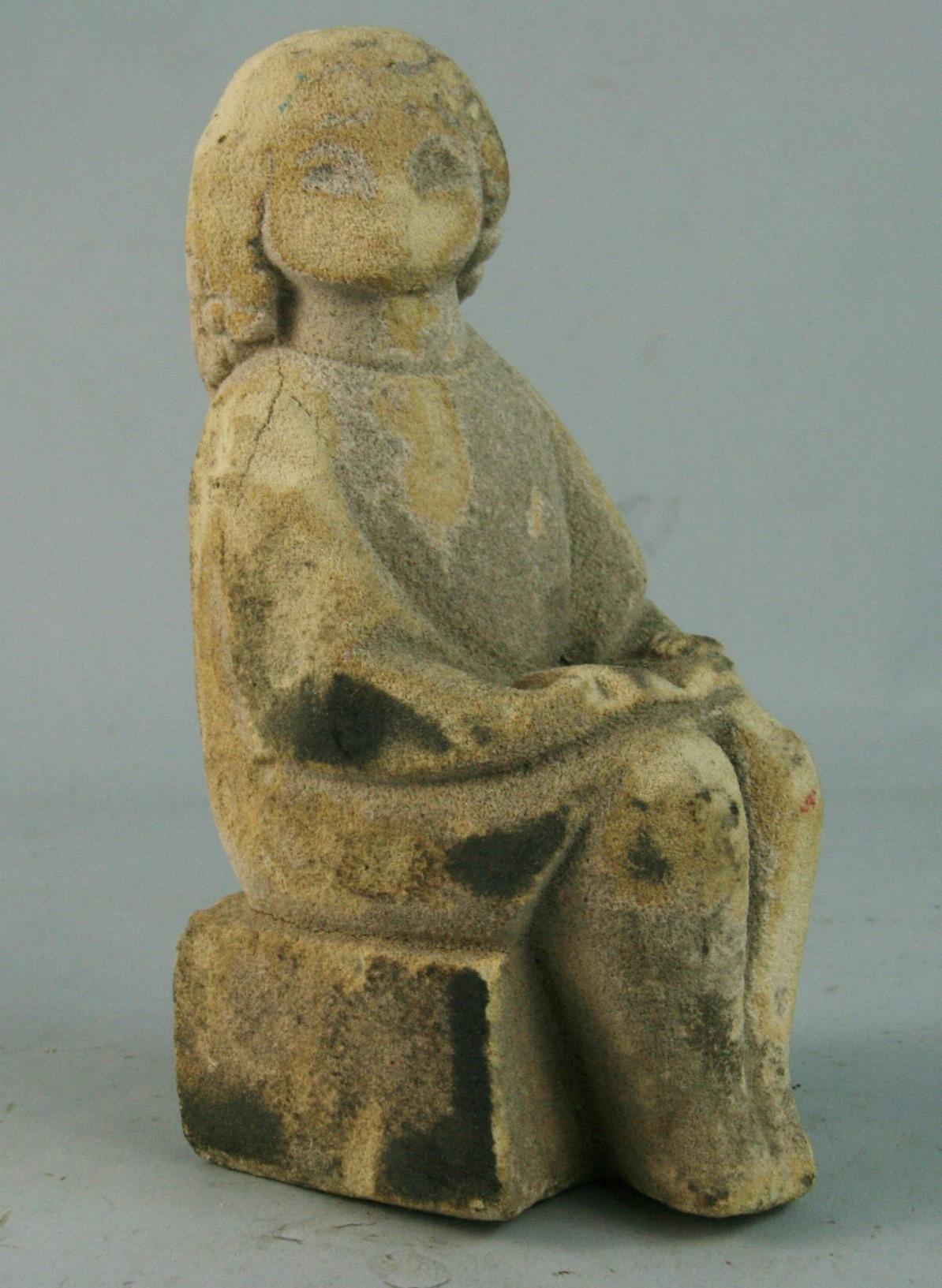 European Belgium Hand Carved Limestone Female Seated Garden  Sculpture