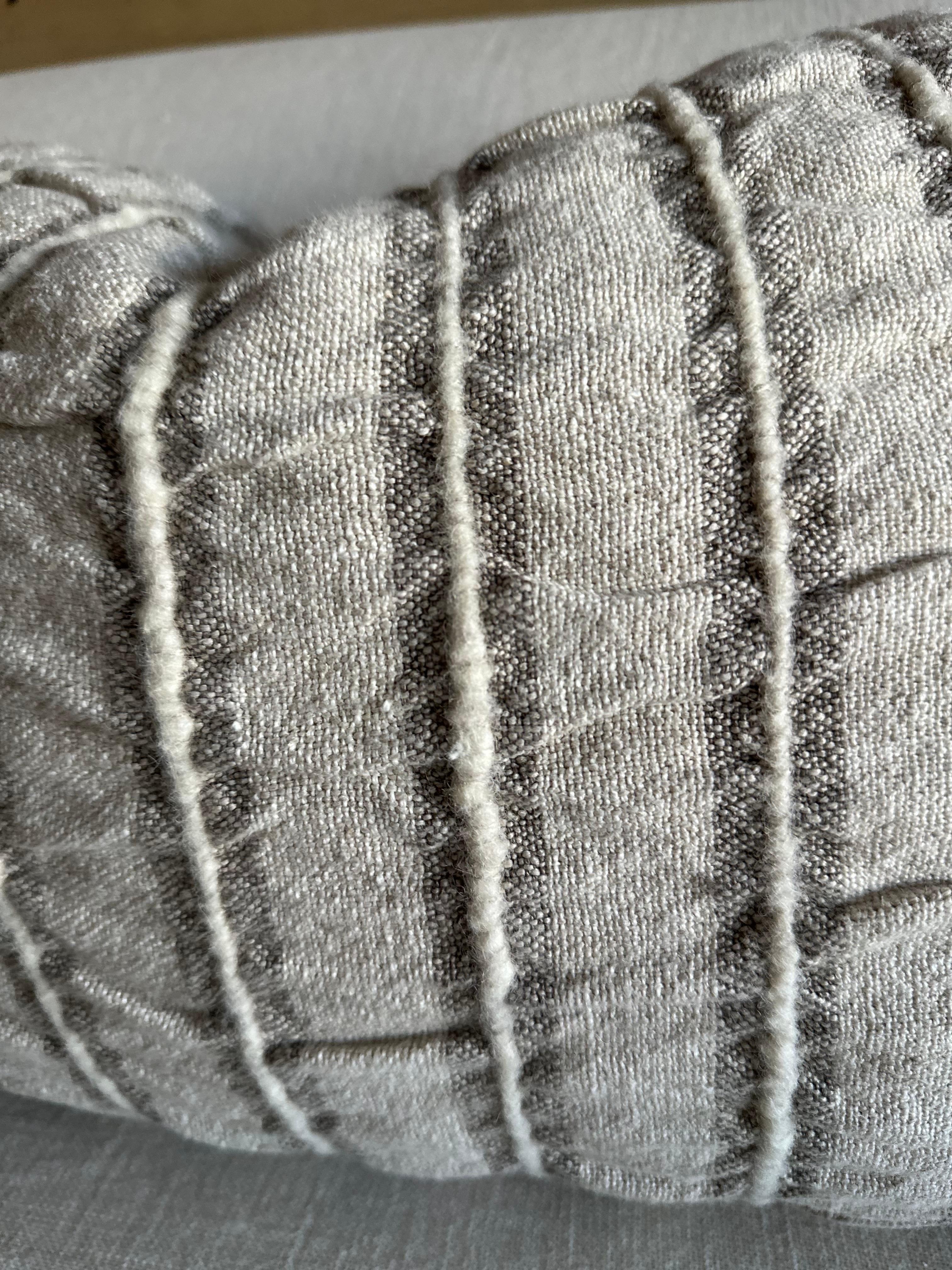 Belgian Belgium Linen and Wool Pillow in Gray Stripe Lumbar For Sale