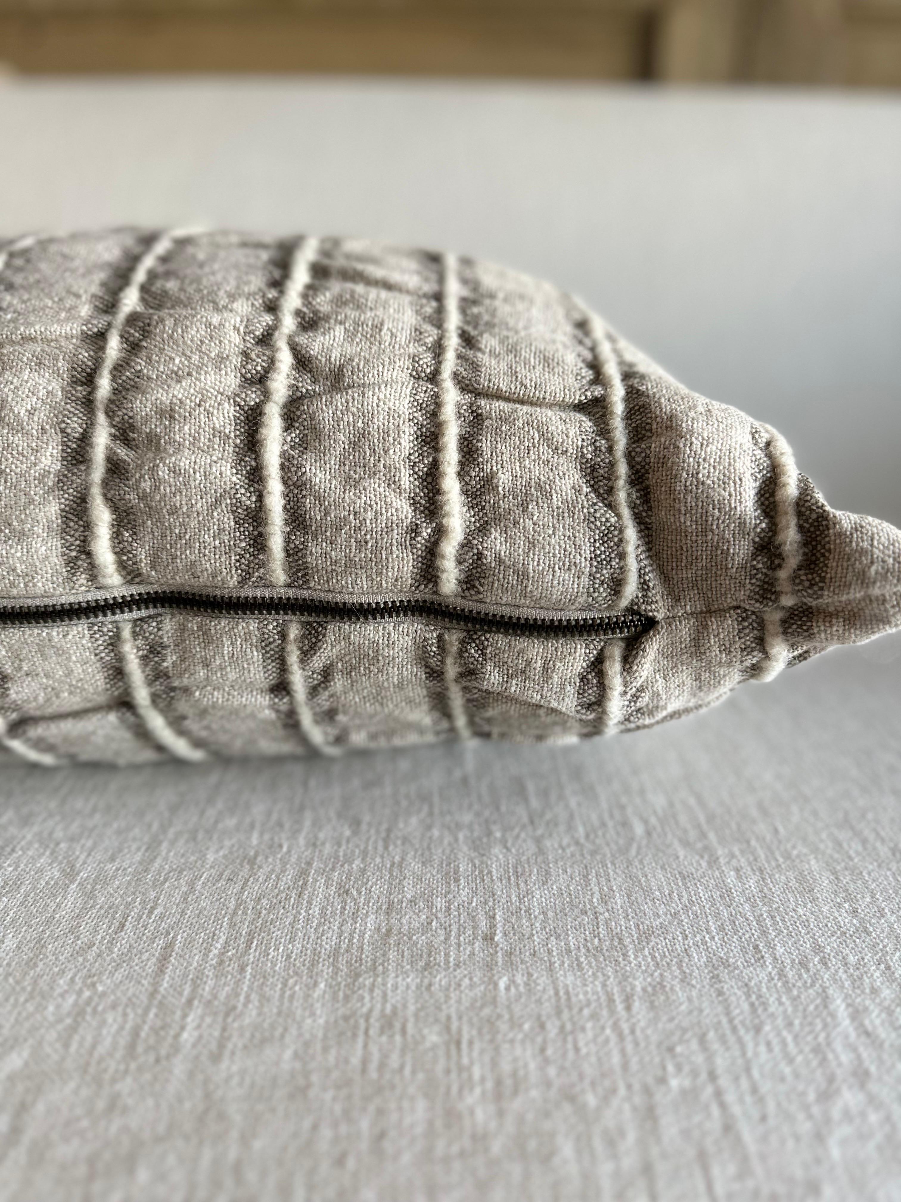 Belgium Linen and Wool Pillow in Gray Stripe Lumbar In New Condition For Sale In Brea, CA