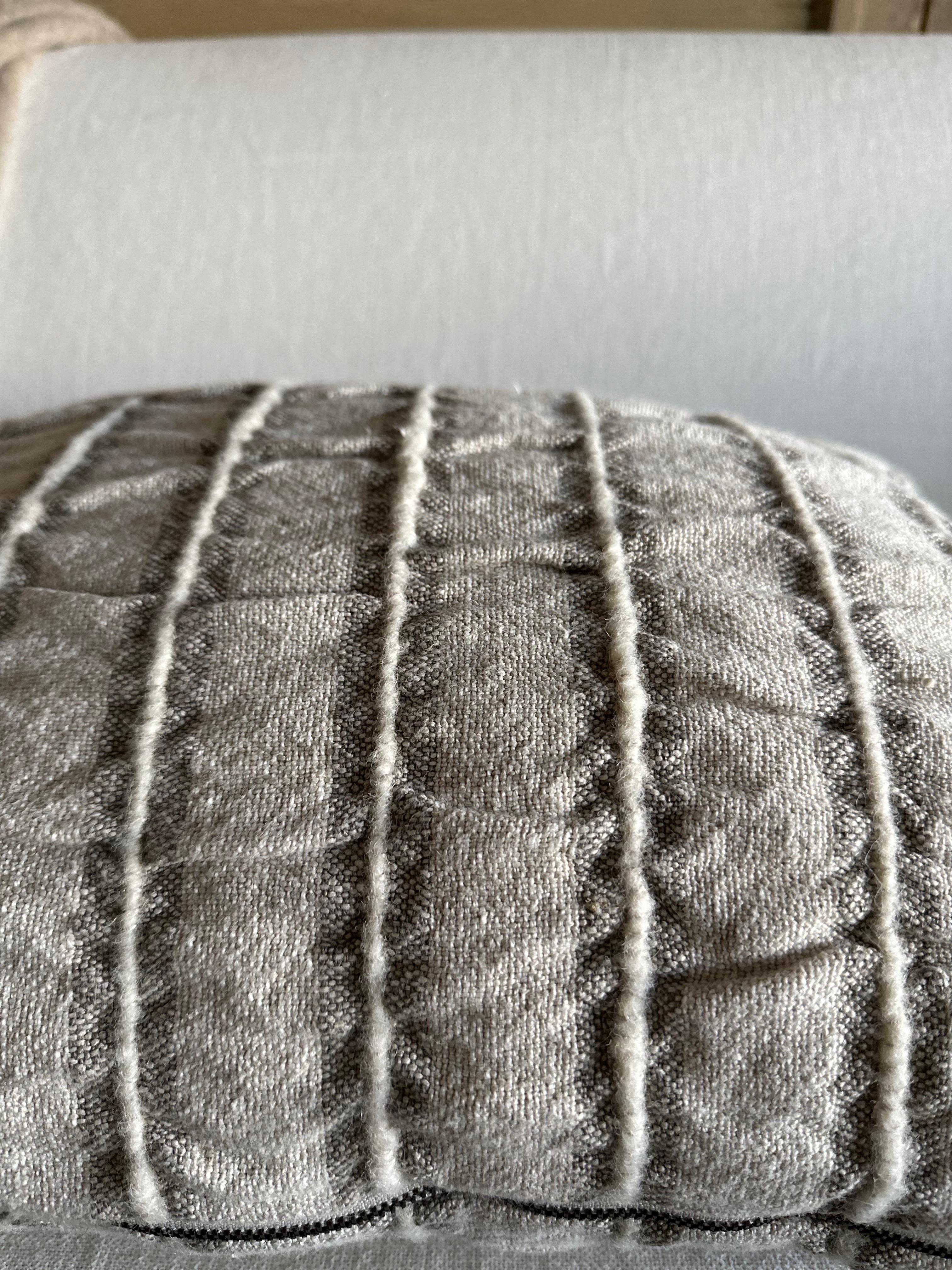 Contemporary Belgium Linen and Wool Pillow in Gray Stripe Lumbar For Sale