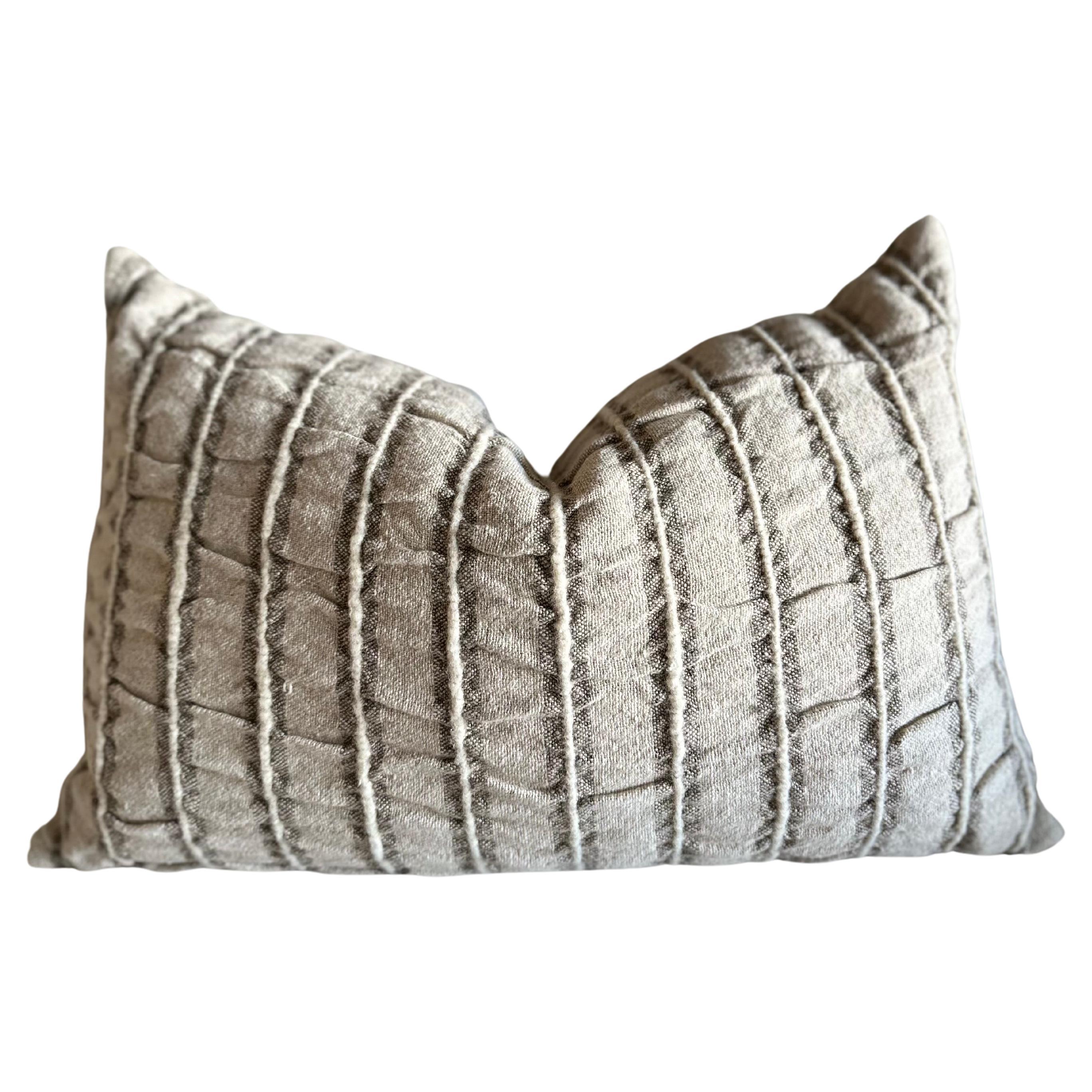 Belgium Linen and Wool Pillow in Gray Stripe Lumbar