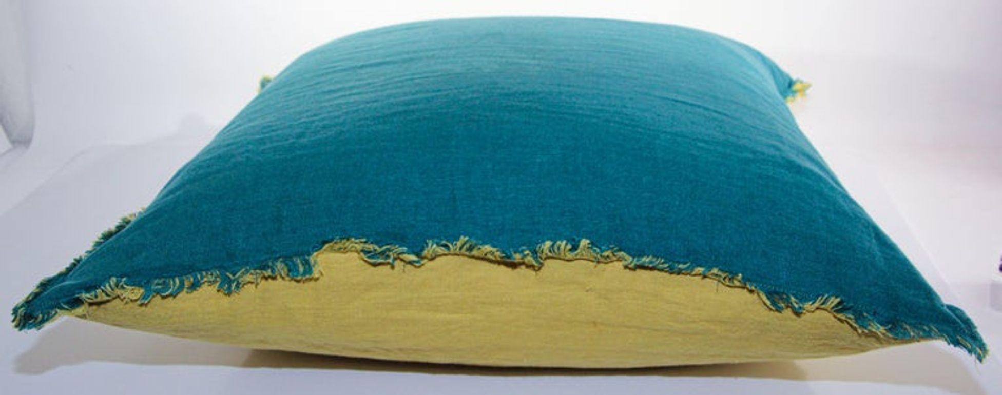 Belgium Linen Blue and Yellow Throw Pillow For Sale 5