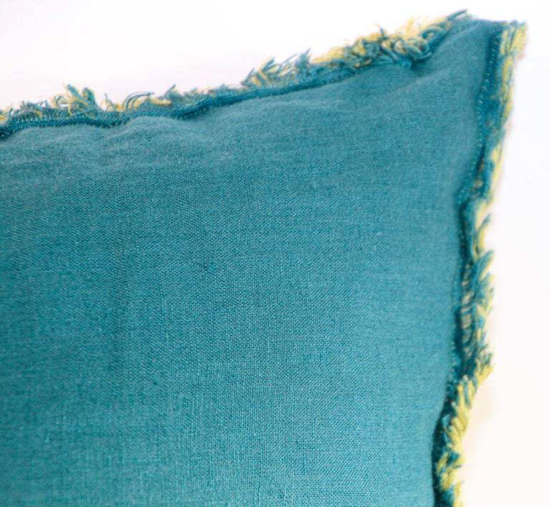 Almohada de Lino Bélgica Azul y Amarilla siglo XX en venta