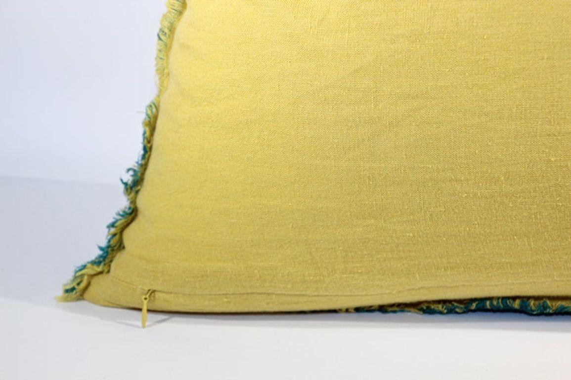 Belgium Linen Blue and Yellow Throw Pillow For Sale 1